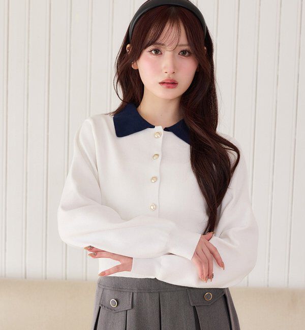  「配色襟付きニット」|ニット・セーター|オフホワイト