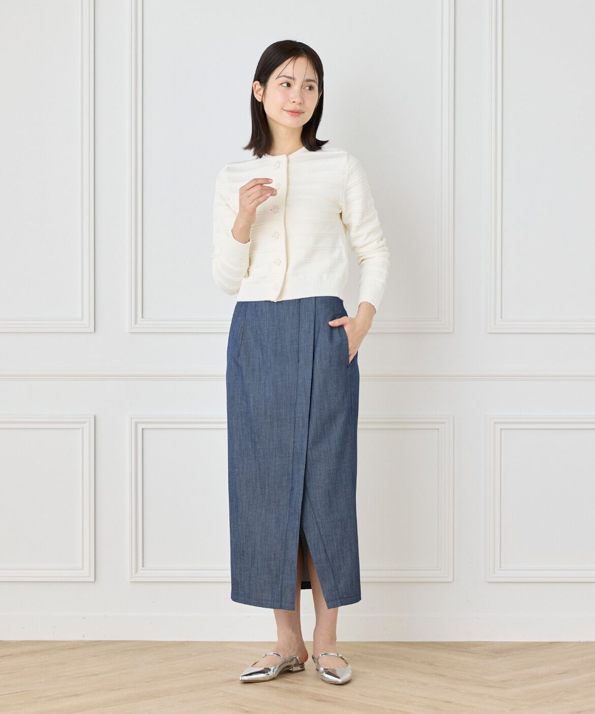 INED「《大きいサイズ》ボーダー柄カーディガン」|カーディガン|