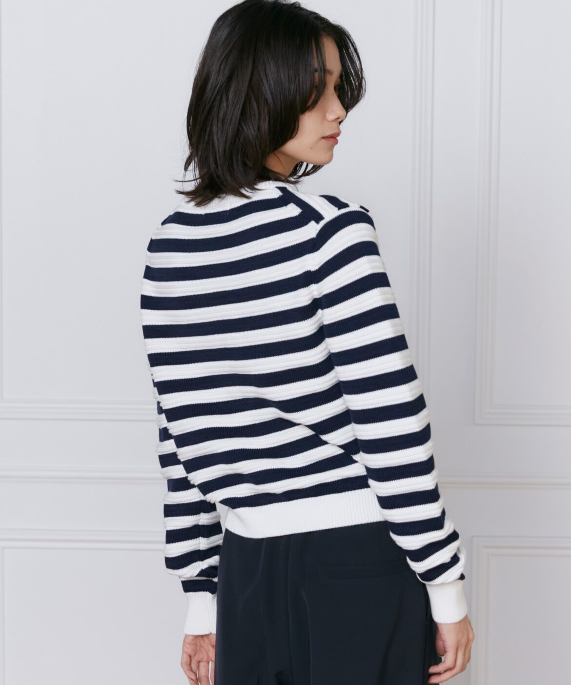 INED「《大きいサイズ》ボーダー柄カーディガン」|カーディガン|