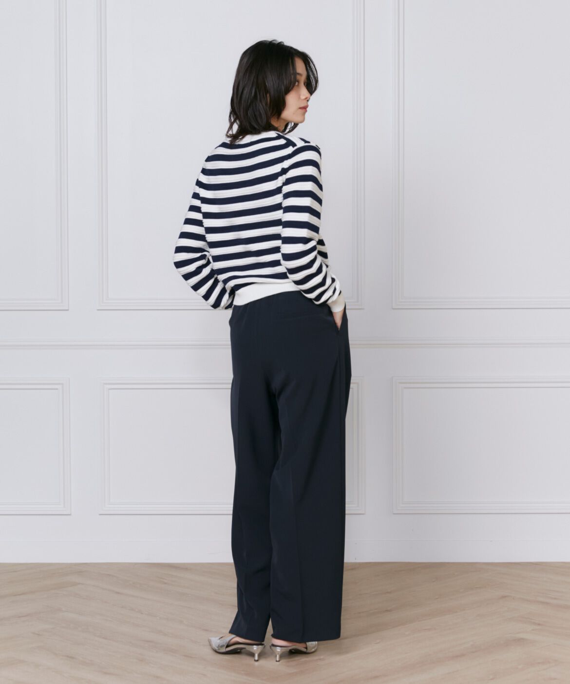 INED「《大きいサイズ》ボーダー柄カーディガン」|カーディガン|