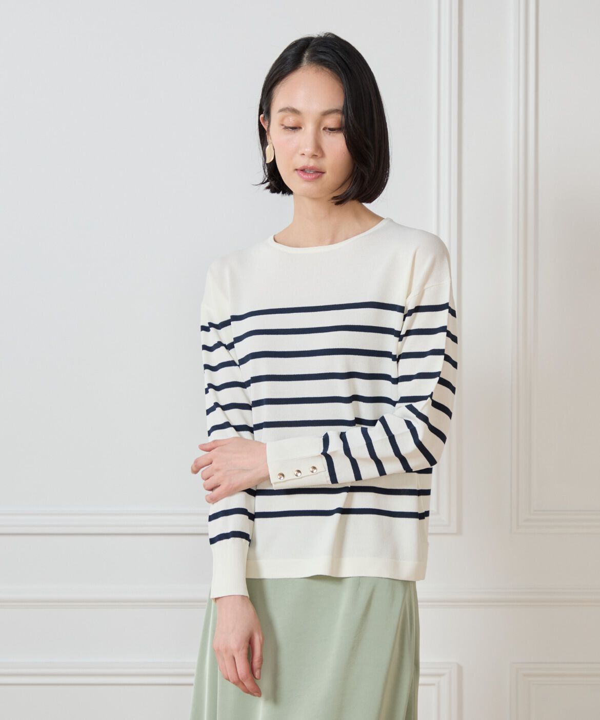 7-IDconcept.「《大きいサイズ》ボーダーニットプルオーバー」|ニット・セーター|