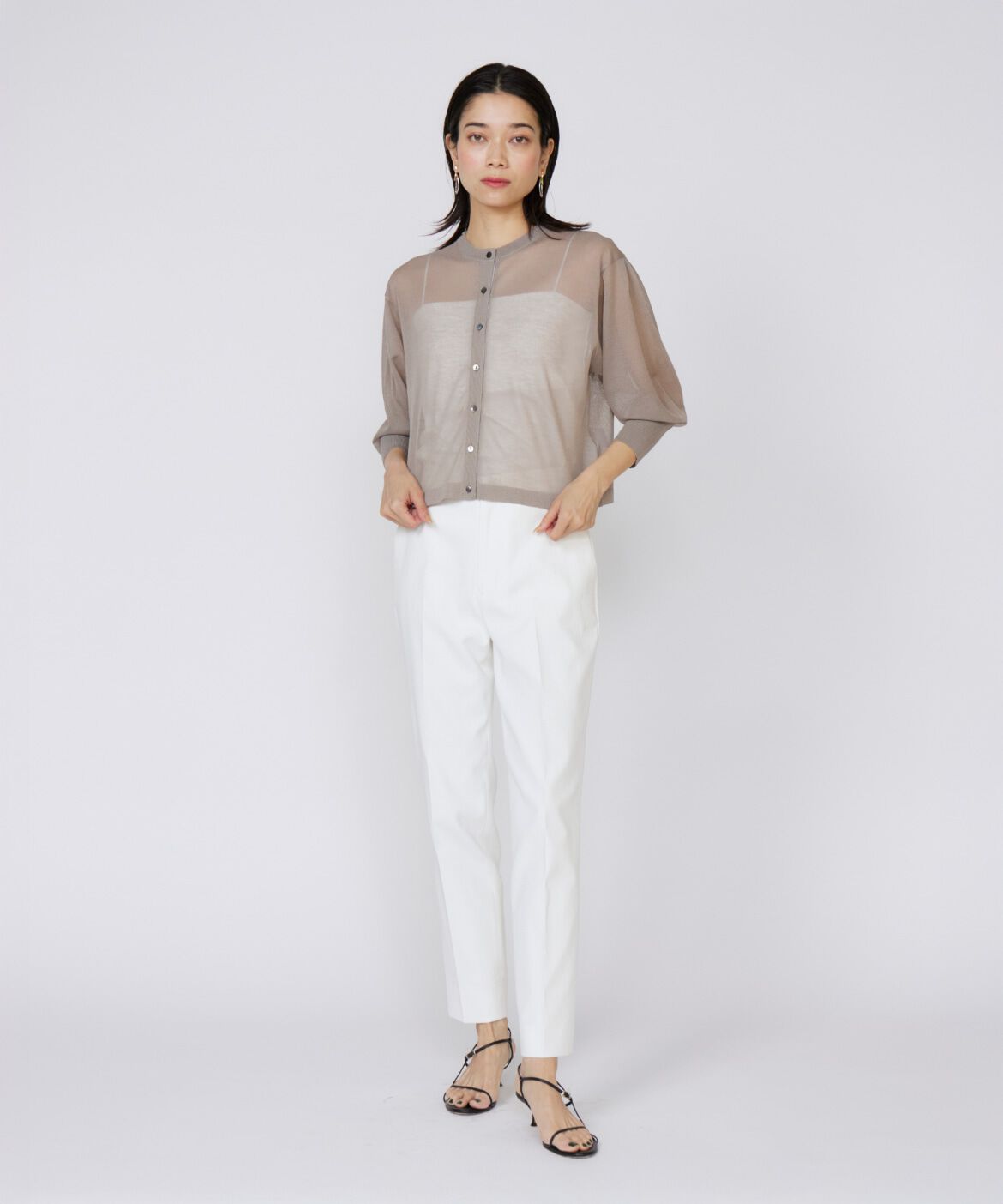 INED「《大きいサイズ》シェルタリングドライ美脚テーパードパンツ」|スラックス|