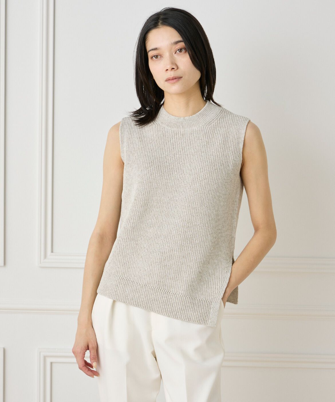 INED「《大きいサイズ》アシンメトリープルオーバーニット」|ニット・セーター|