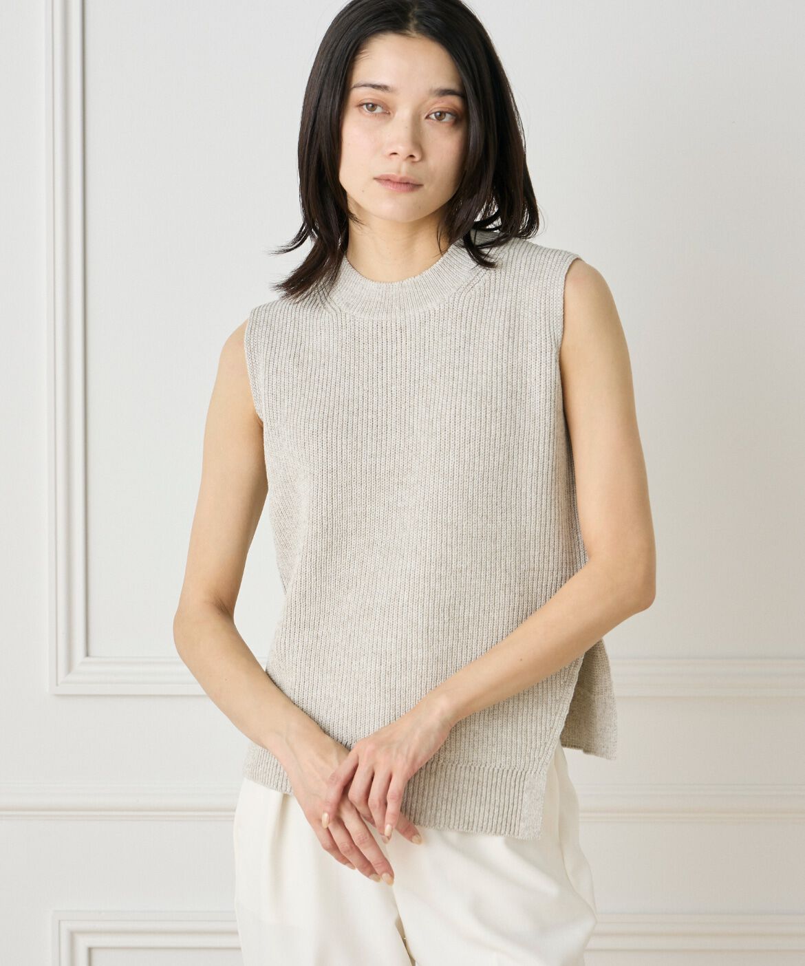 INED「《大きいサイズ》アシンメトリープルオーバーニット」|ニット・セーター|