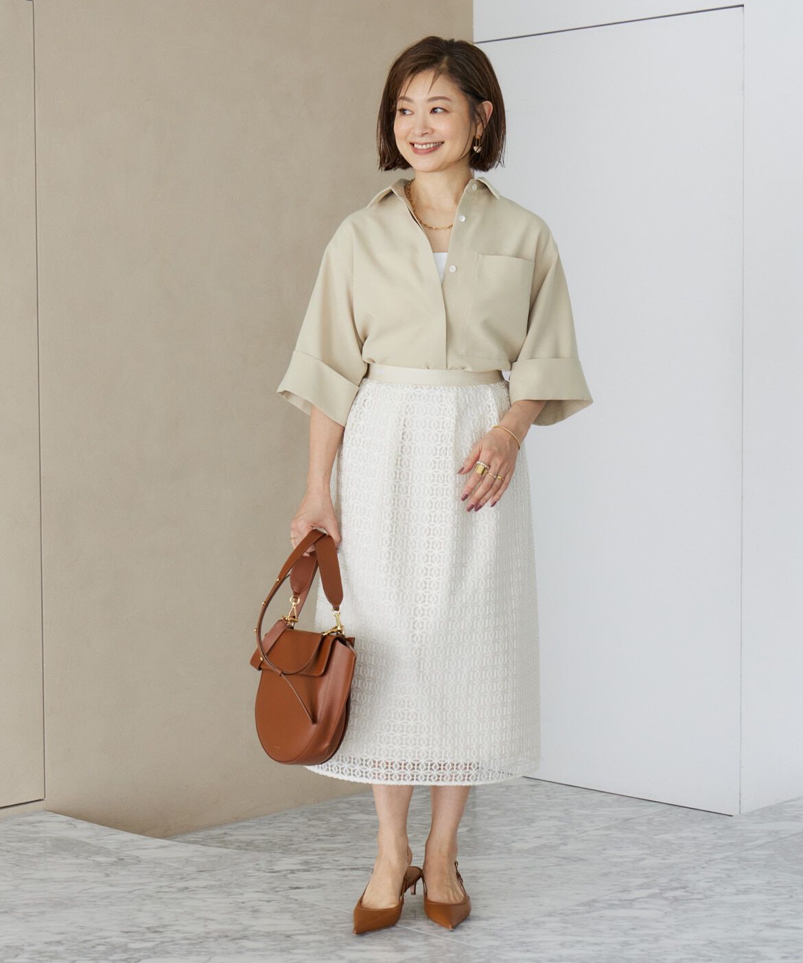 INED「《大きいｻｲｽﾞ》辛口ﾓｰﾄﾞなﾜｲﾄﾞｽﾘｰﾌﾞｼｬﾂ《三尋木奈 」|シャツ・ブラウス|