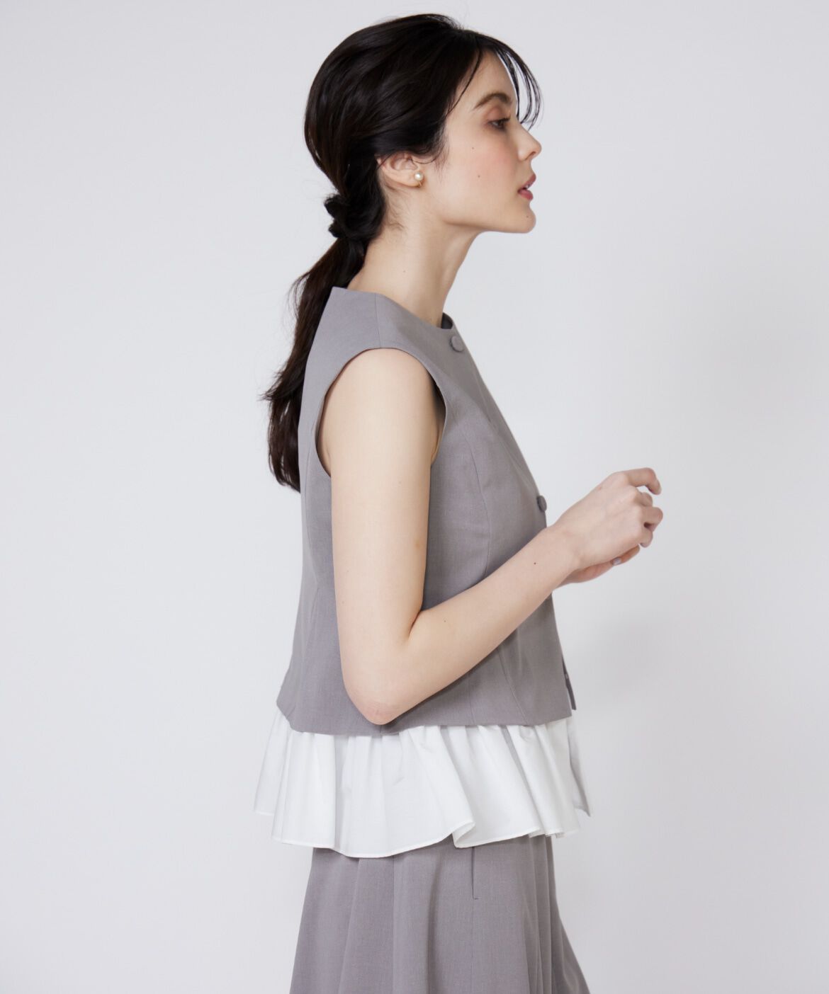 Maglie le cassetto「《プラスサイズ》異素材ドッキングジレ」|ダウンベスト・ベスト|