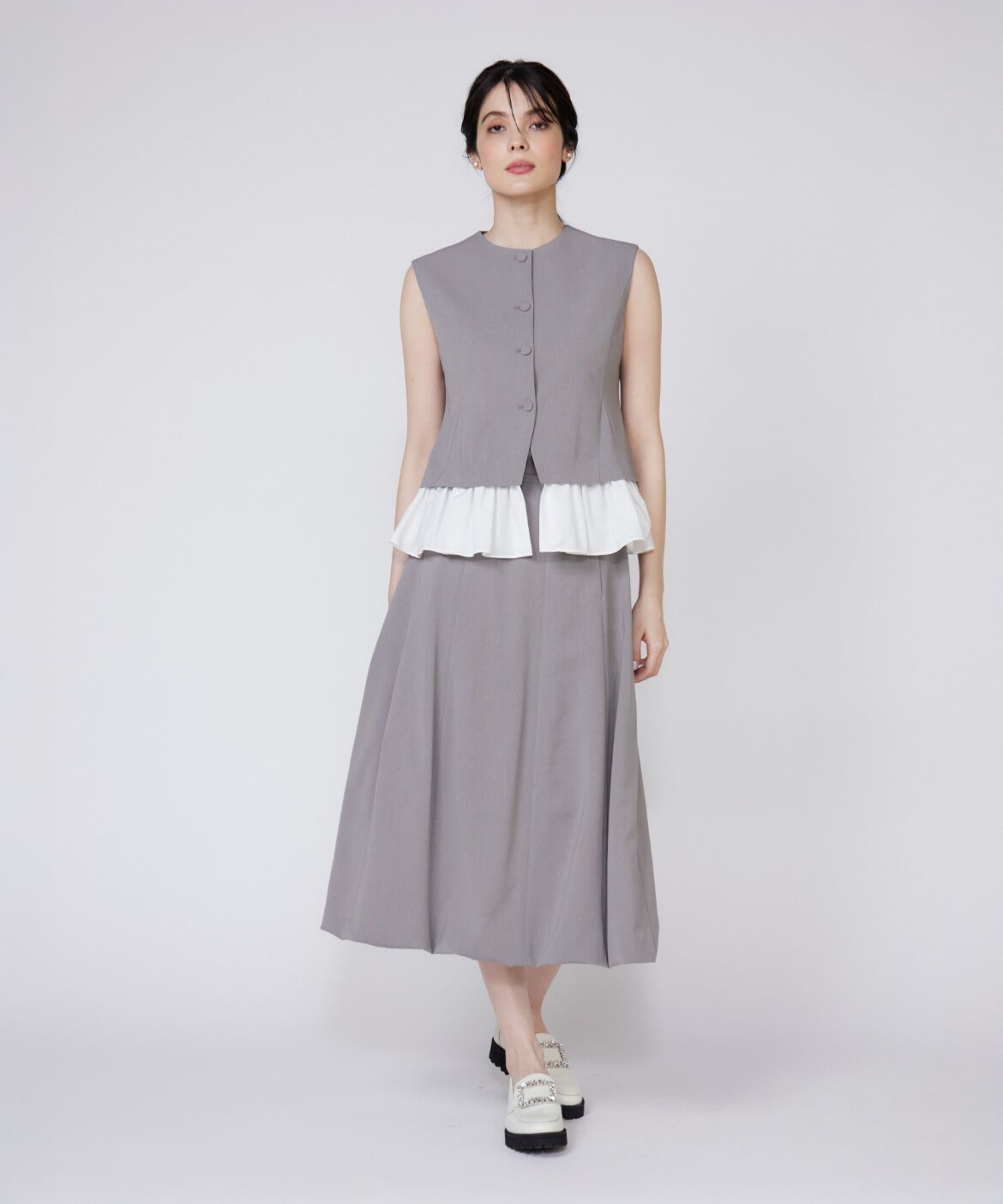 Maglie le cassetto「《プラスサイズ》異素材ドッキングジレ」|ダウンベスト・ベスト|