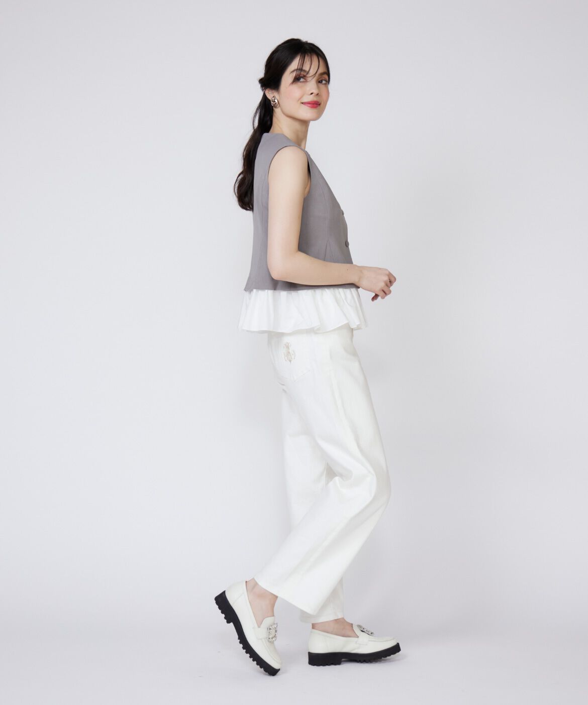 Maglie le cassetto「《プラスサイズ》異素材ドッキングジレ」|ダウンベスト・ベスト|