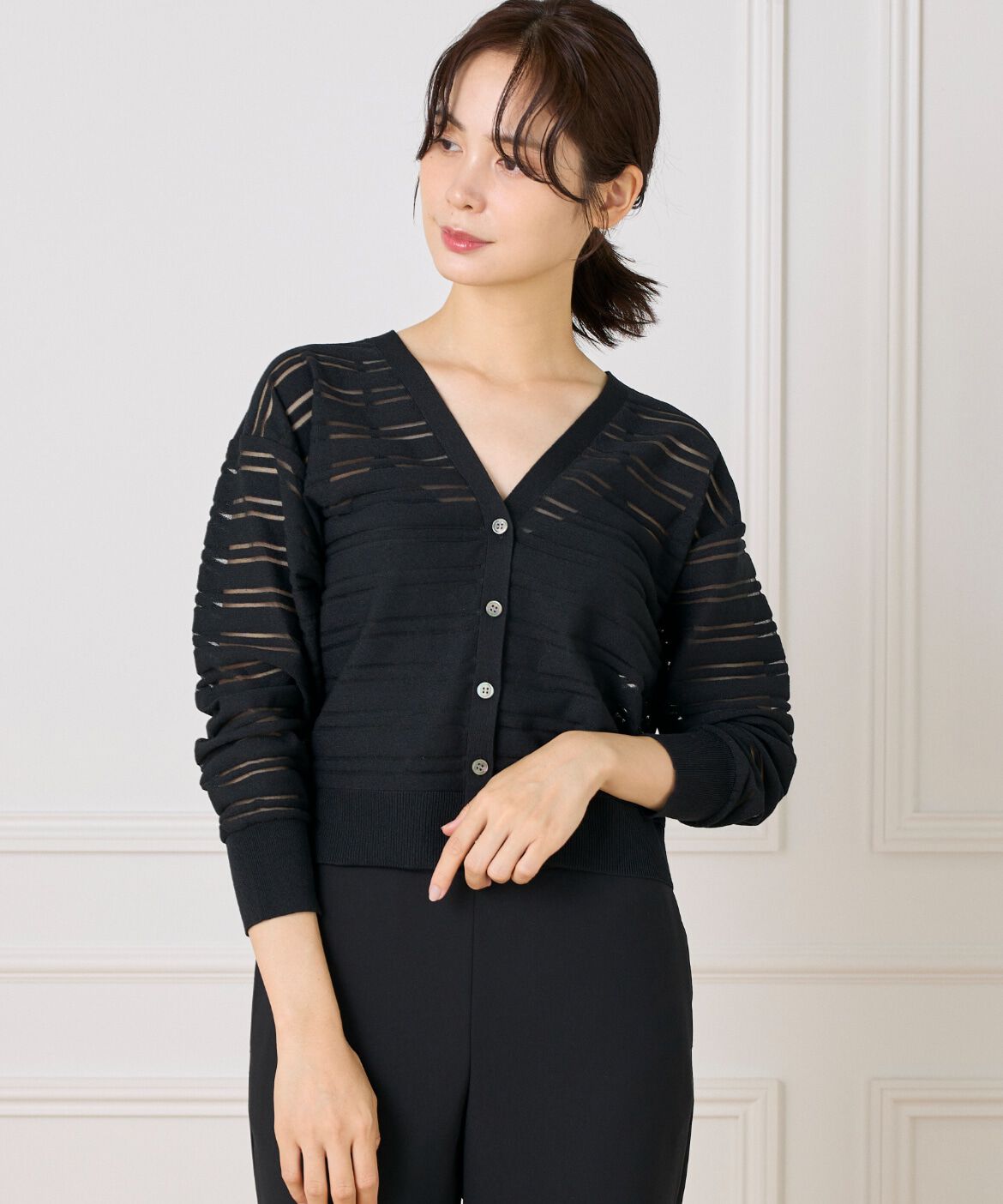 DAY by DAY it&rsquo;s international「シアーボーダーニットカーディガン」|カーディガン|ブラック