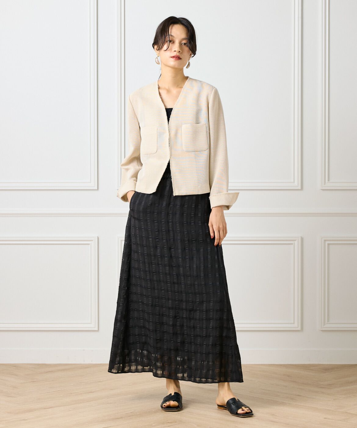 INED「シアーチェックバイアススカート」|フレア|