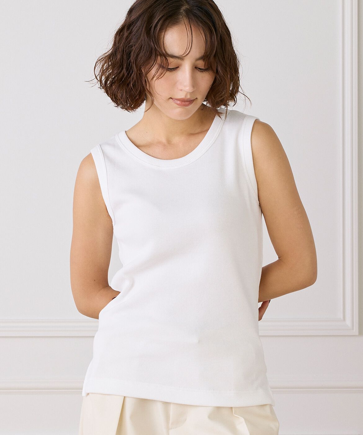 INED「コットンリブタンクトップ《YVON》」|タンクトップ|オフホワイト1