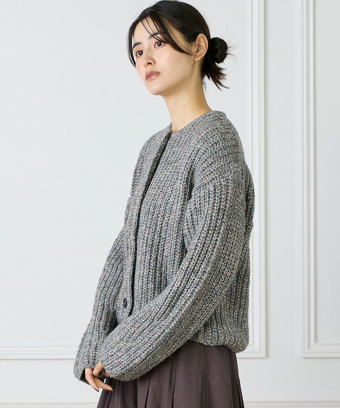 INED「《大きいサイズ》片畦クルーネックカーディガン」|カーディガン|