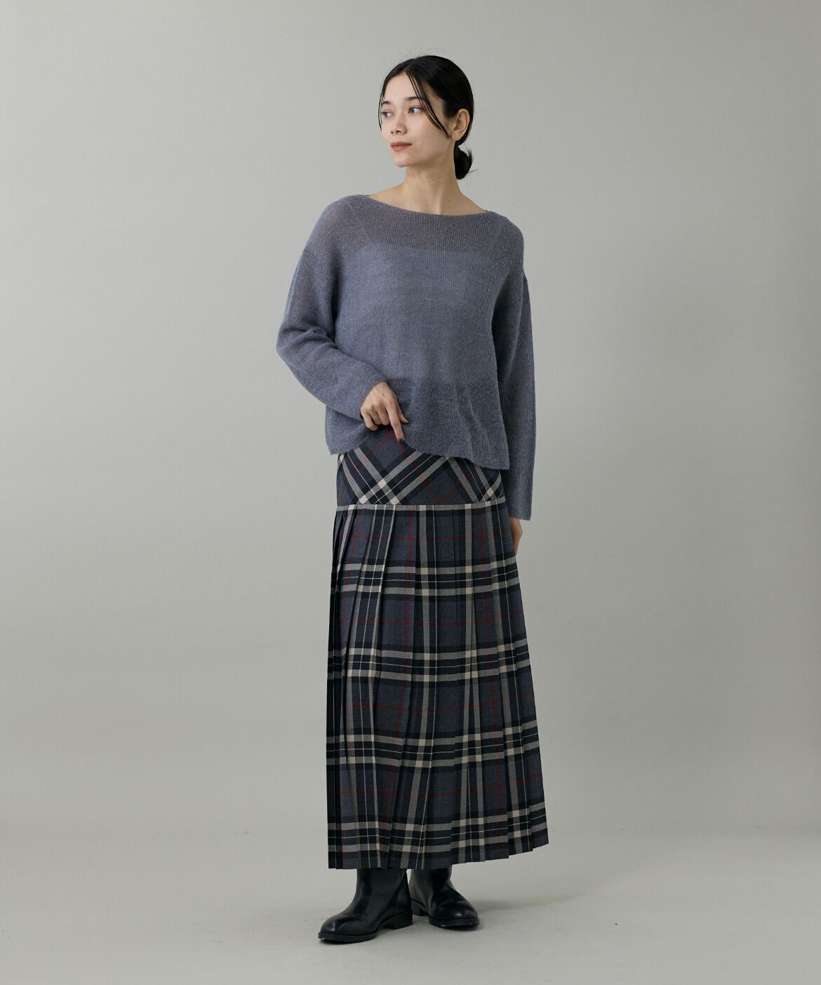 INED「《大きいサイズ》アルパカ混 片畦ボートネックプルオーバー」|ニット・セーター|