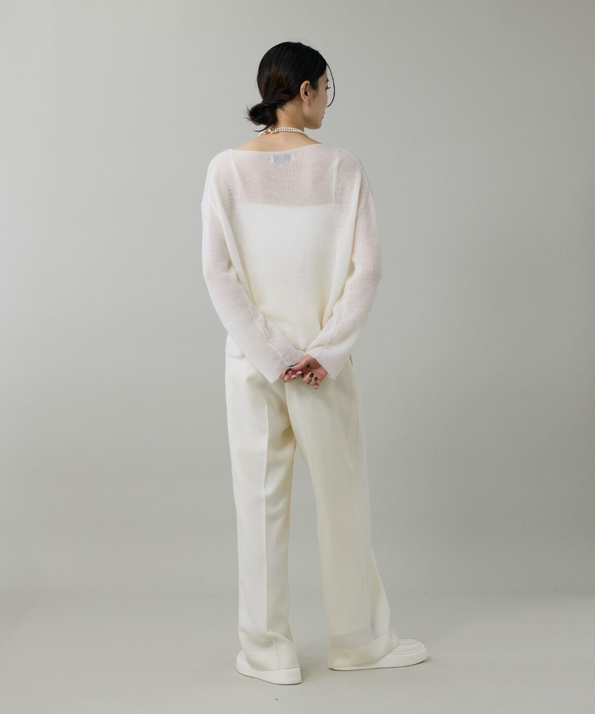 INED「《大きいサイズ》アルパカ混 片畦ボートネックプルオーバー」|ニット・セーター|