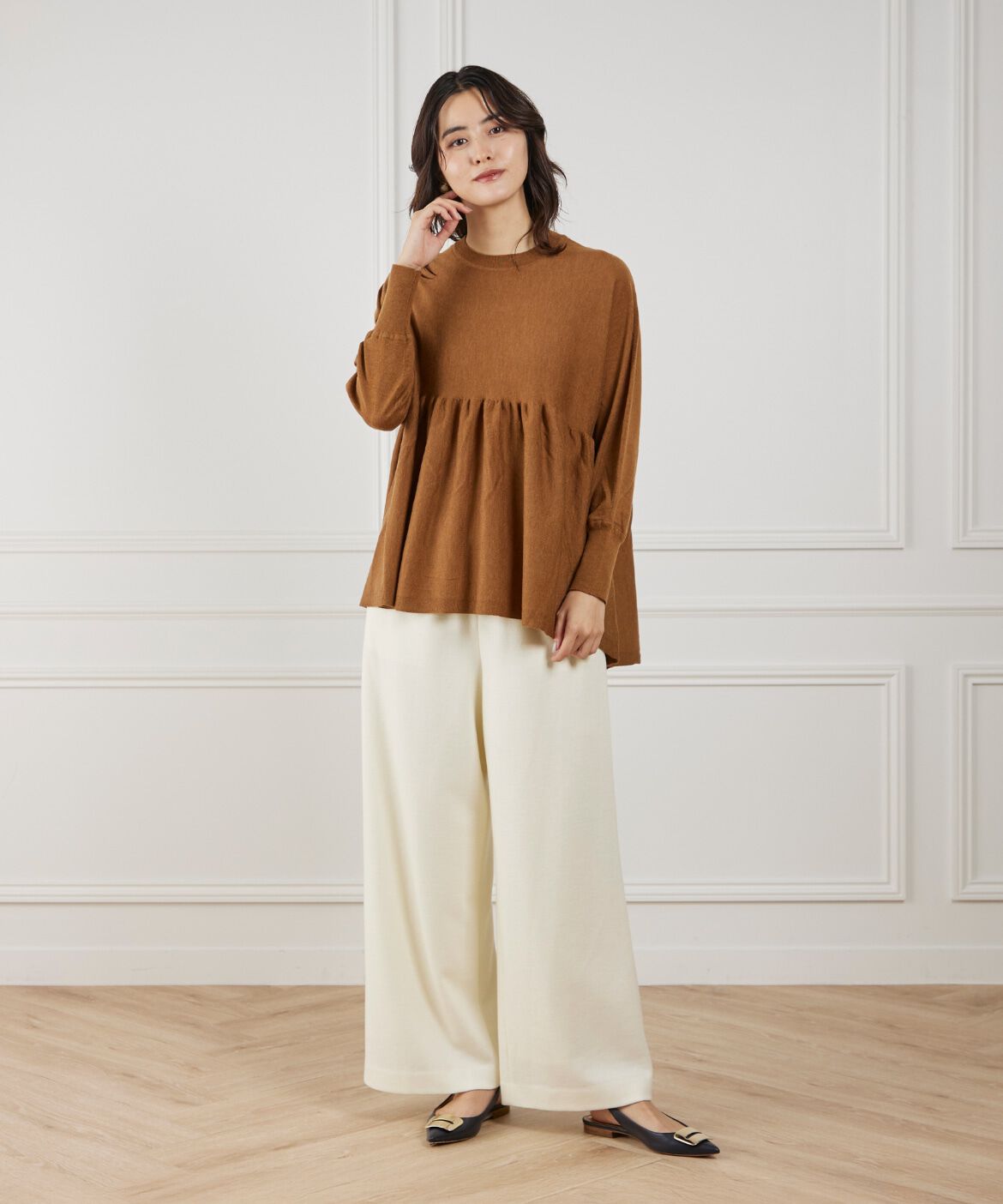 Le Souk「《大きいサイズ》ヘムギャザーニットプルオーバー」|ニット・セーター|