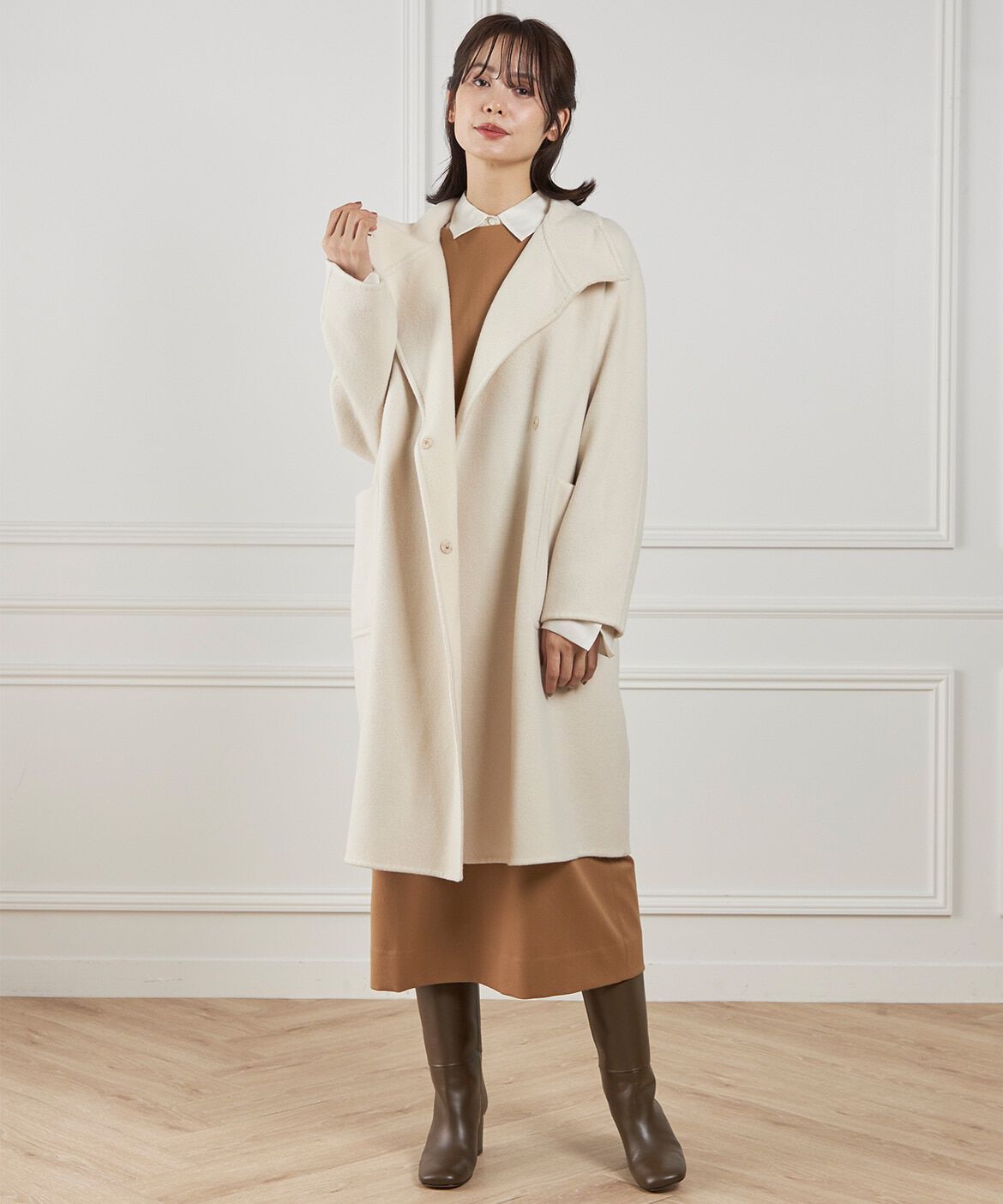 INED「《大きいサイズ》スタンドカラーコート　」|ステンカラーコート|