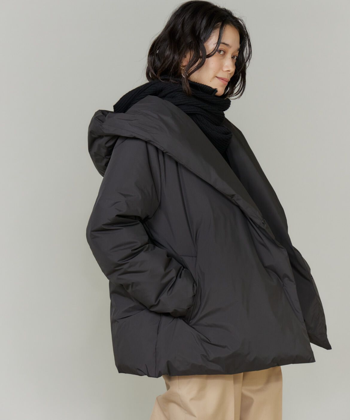 INED「ショート丈 ショールカラーフードダウンコート」|ダウン|