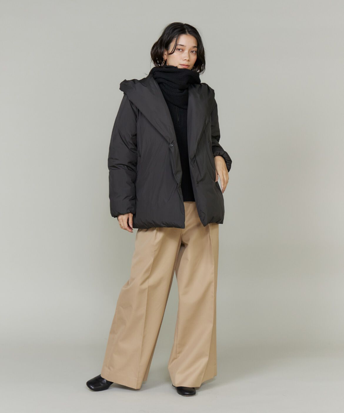 INED「ショート丈 ショールカラーフードダウンコート」|ダウン|