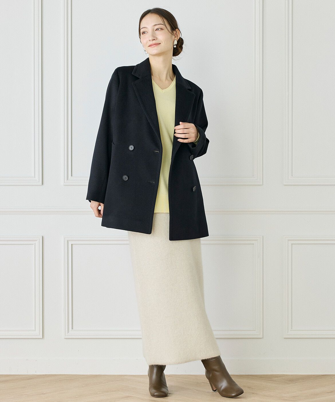 INED「《WEB限定カラー》カシミヤ混Vネックチュニックニット 　」|ニット・セーター|