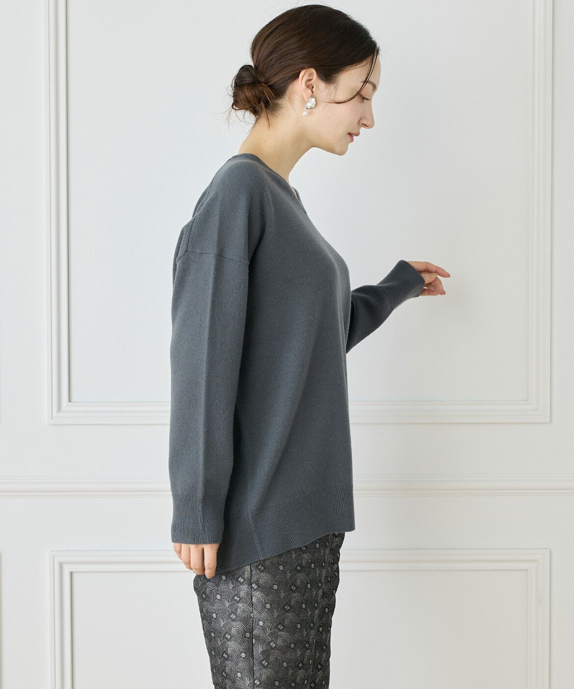 INED「《WEB限定カラー》カシミヤ混Vネックチュニックニット 　」|ニット・セーター|