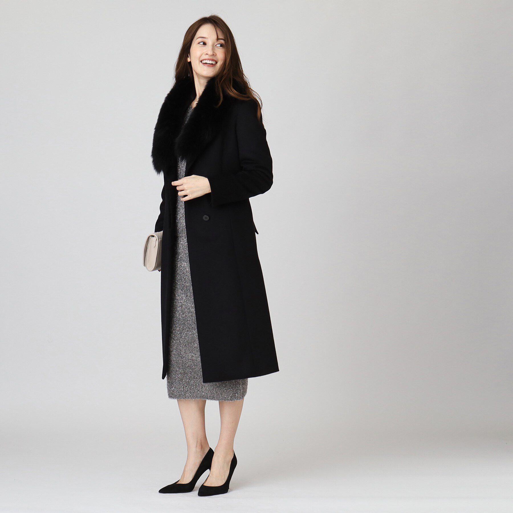 COUP DE CHANCE「【日本製／ブルーフォックスファー／カシミヤ混】ファー付ウールコート」|チェスターコート|