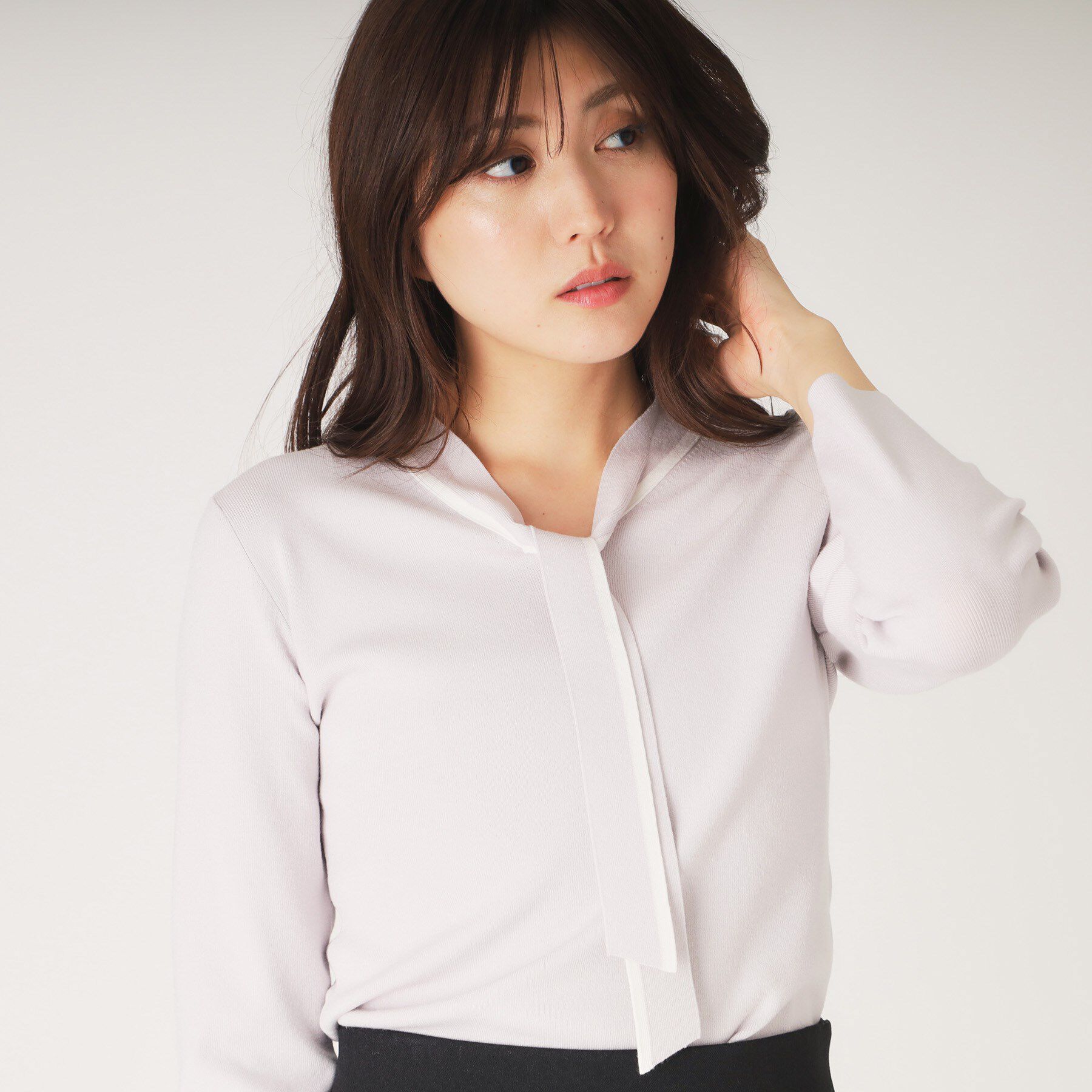 COUP DE CHANCE「【洗える】配色ボウタイのニットトップス」|Tシャツ・カットソー|ライトグレー(511