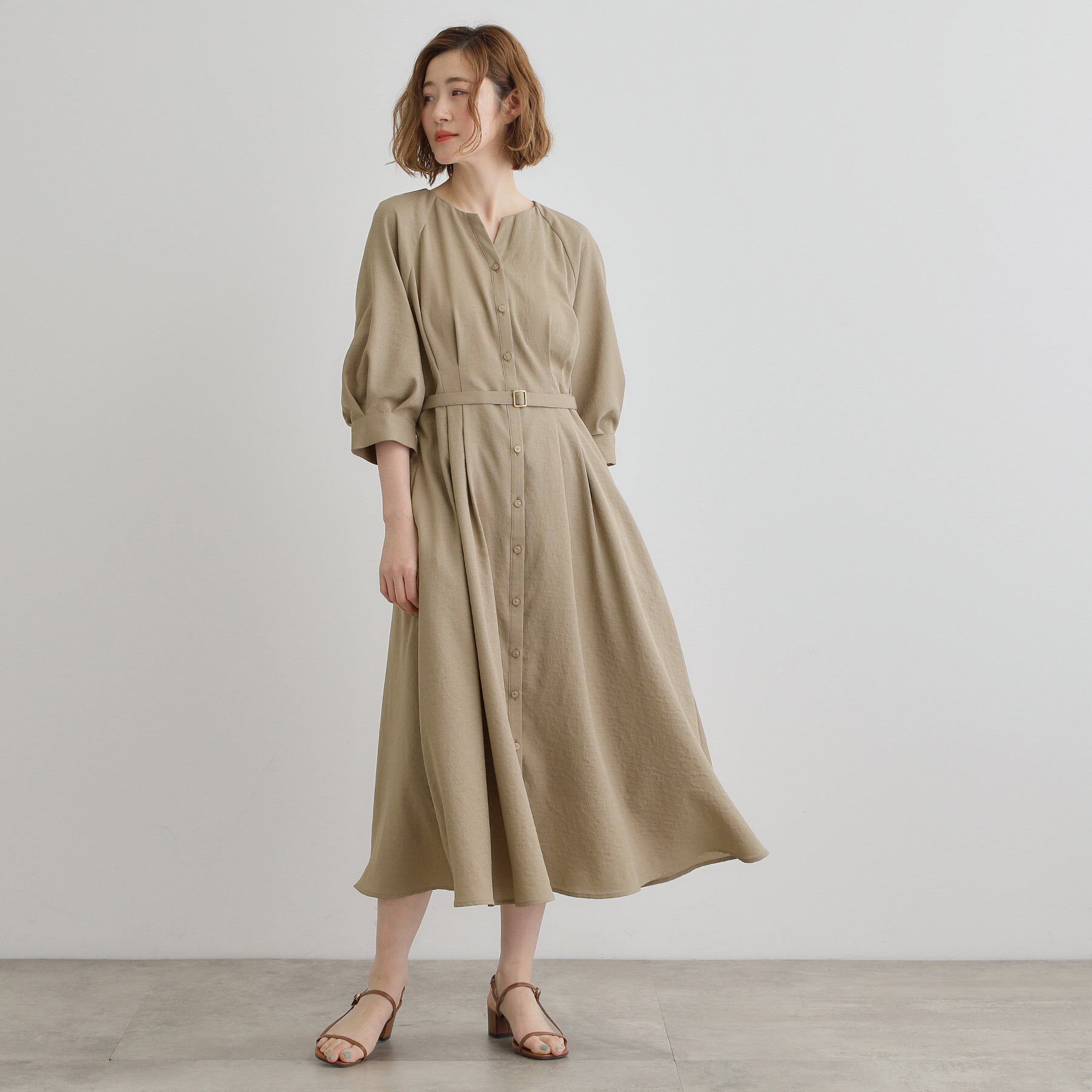 grove「麻調メッシュラグランスリーブワンピース」|ワンピース|