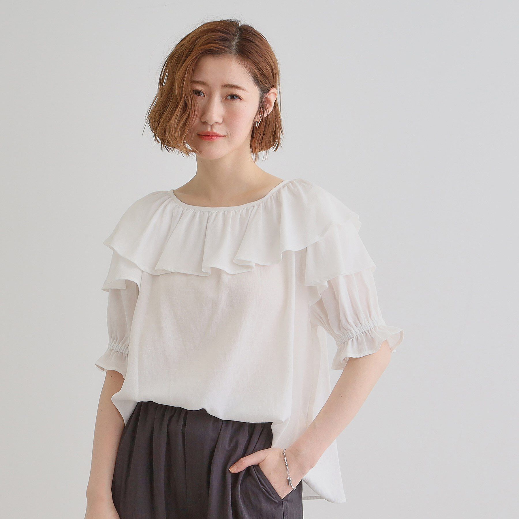 grove「麻調ダブルフリルブラウス」|シャツ・ブラウス|