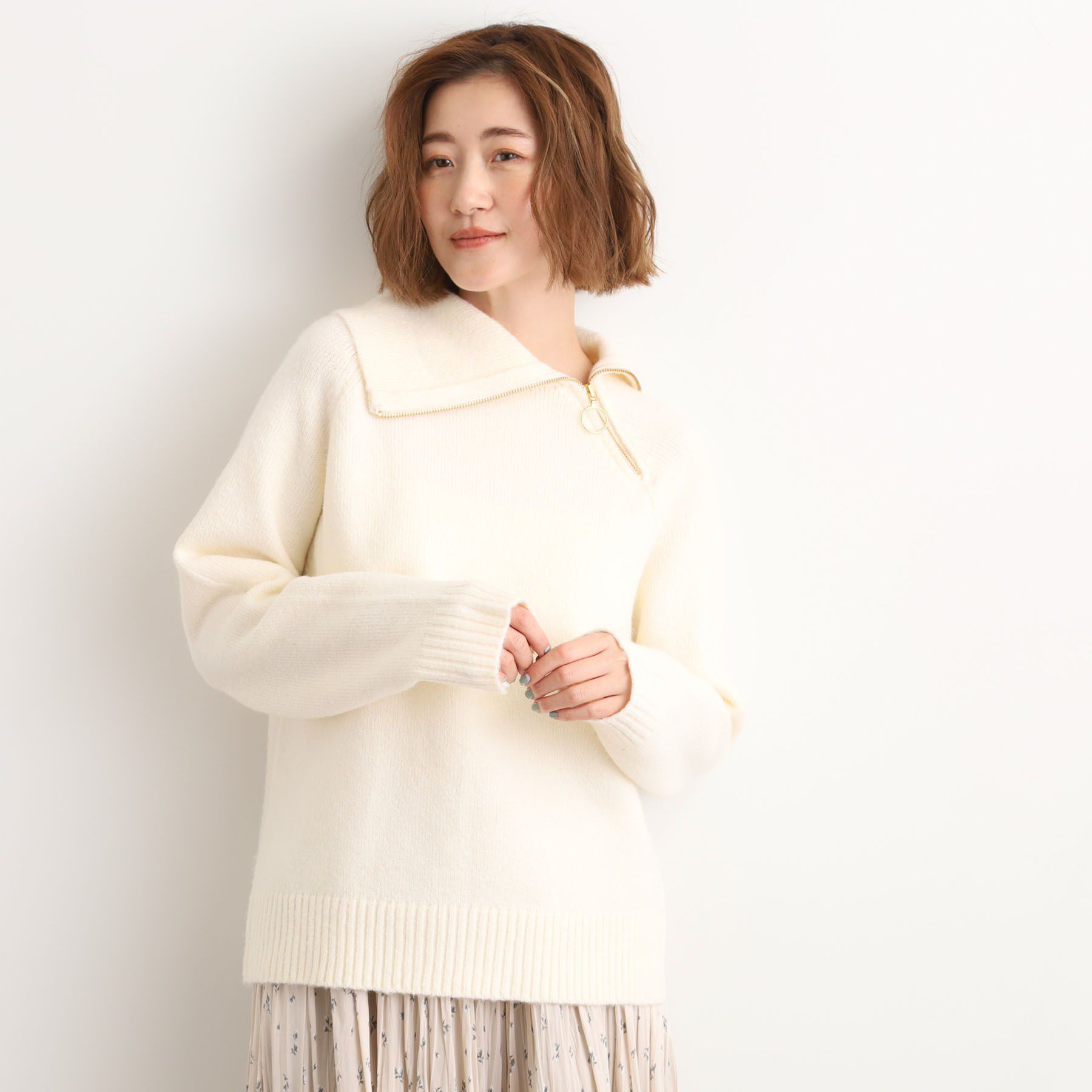 grove「サイドジップカラーニットプルオーバー」|ニット・セーター|オフホワイト(003