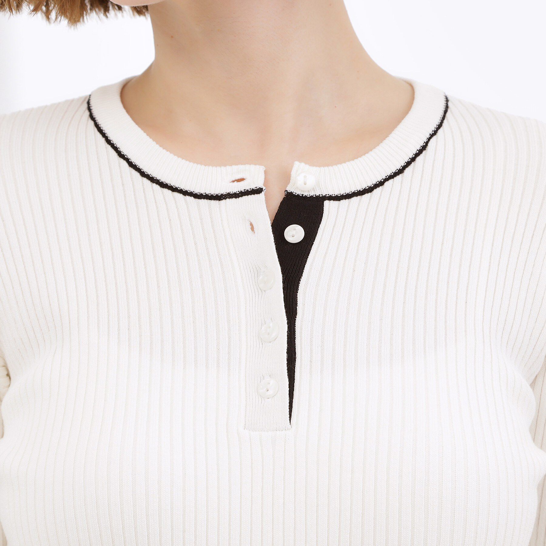 grove「バイカラー ヘンリーネックリブニット」|ニット・セーター|