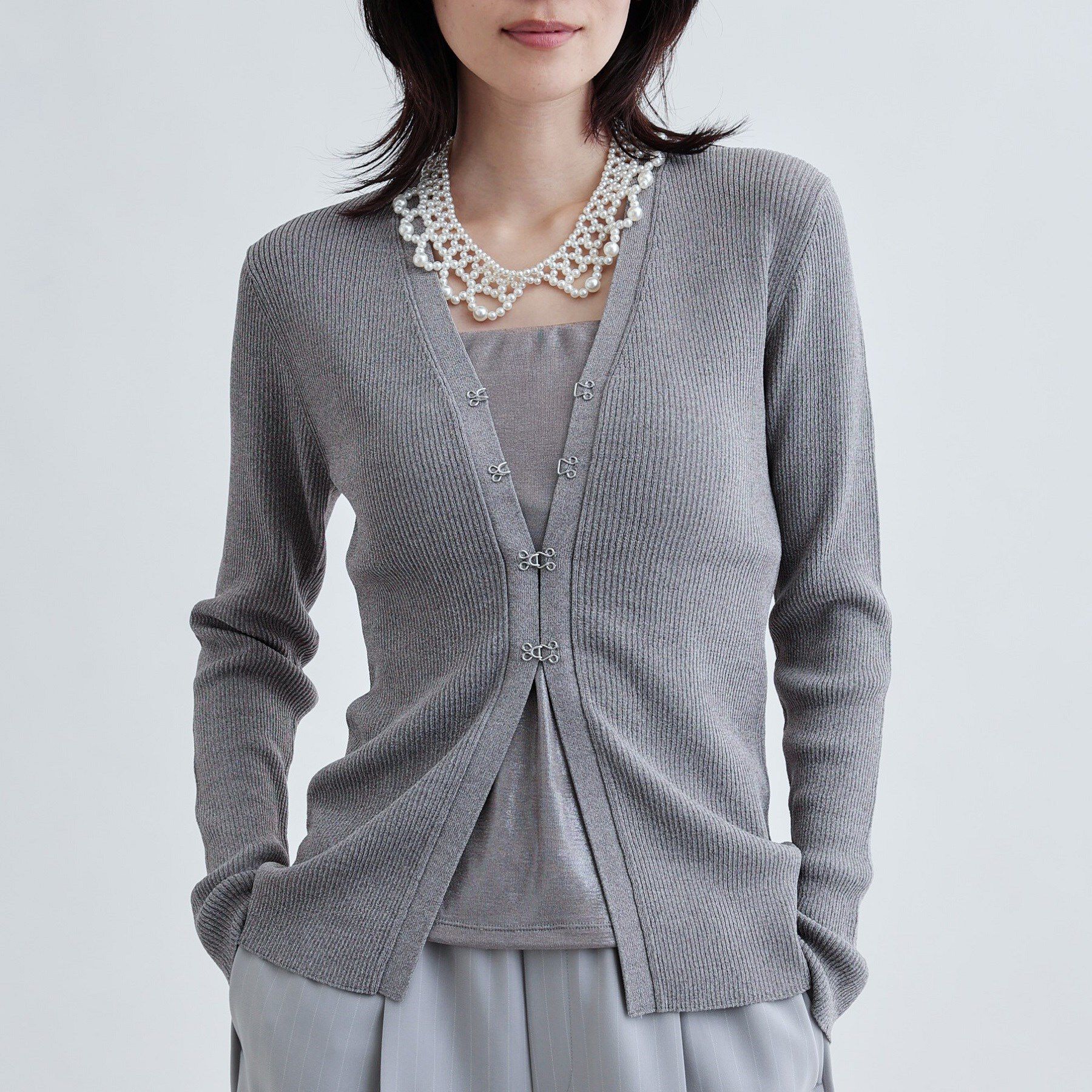 GALLEST「ナローリブカーディガン」|カーディガン|グレー(912)