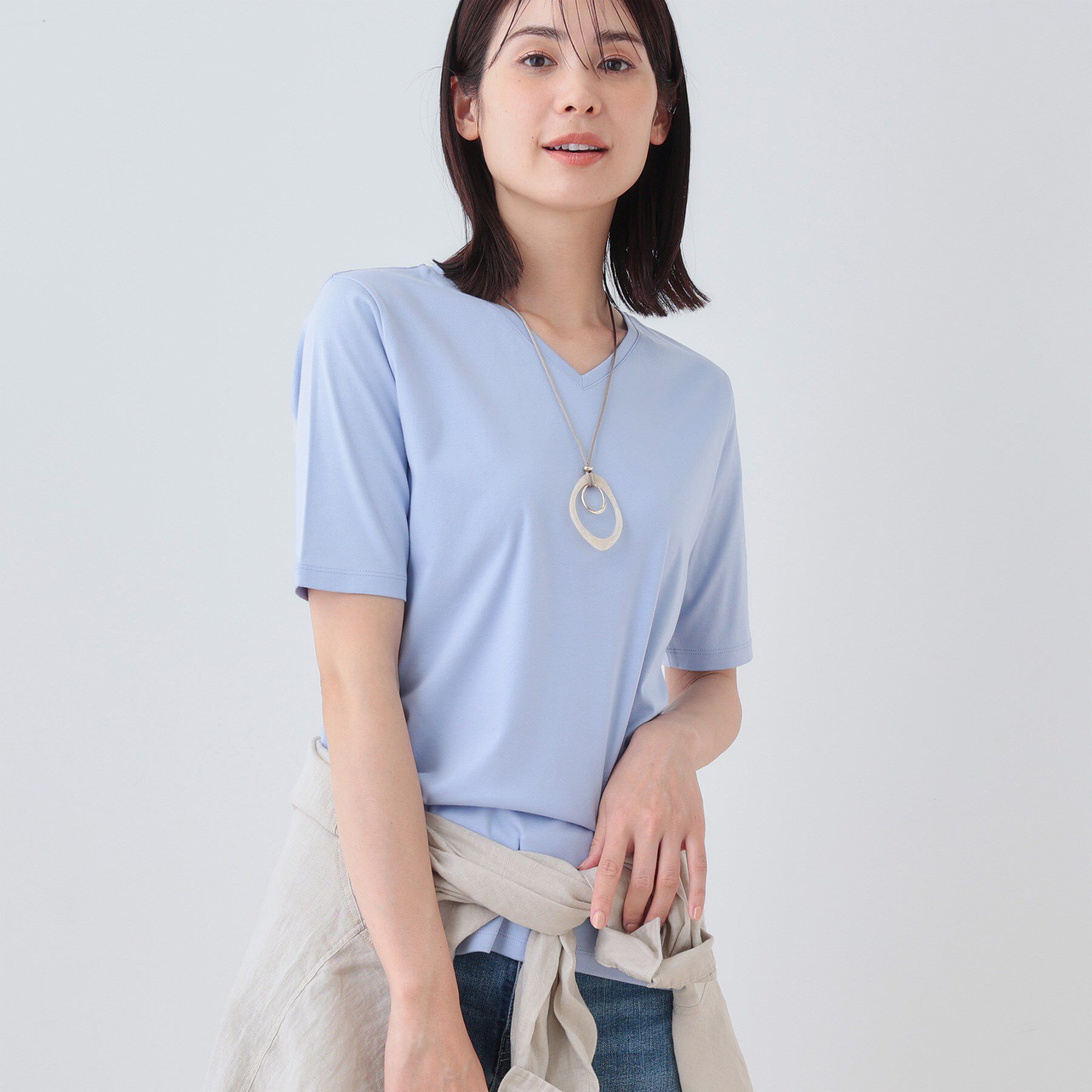INDIVI「【洗える】シンプルVネックTシャツ」|Tシャツ・カットソー|サックスブルー(09