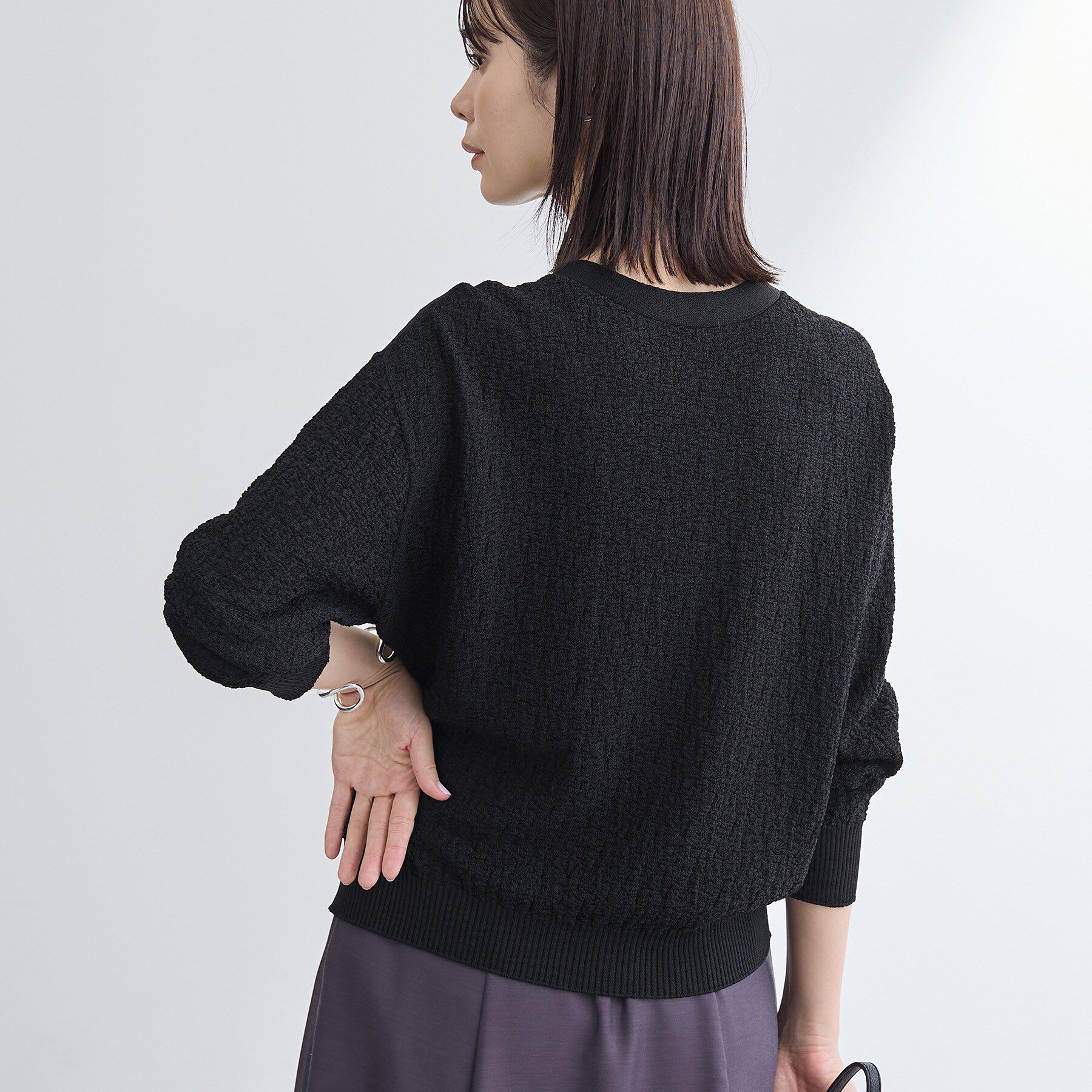 INDIVI「【前後2WAY／洗える】凹凸編地カーディガンニット」|カーディガン|