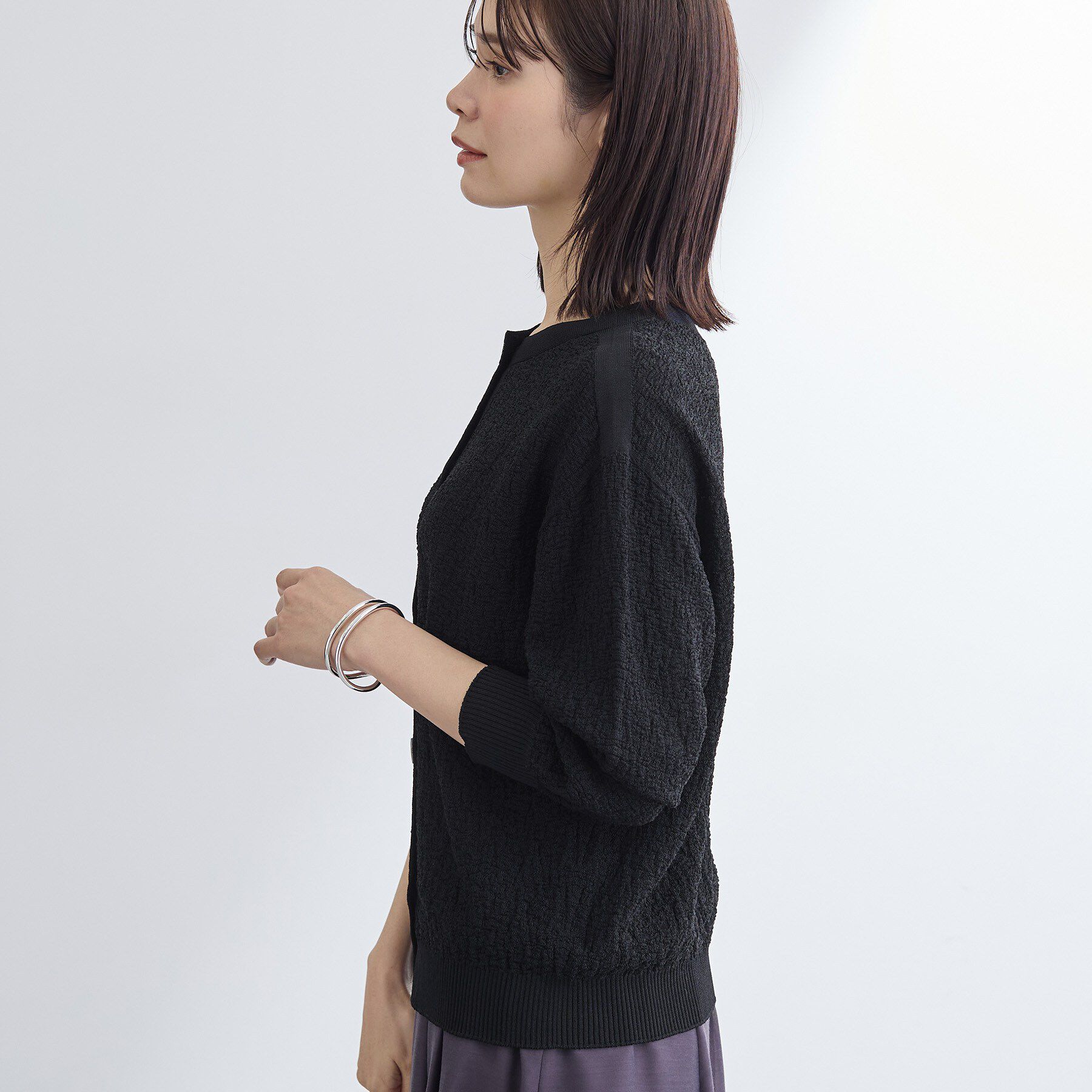 INDIVI「【前後2WAY／洗える】凹凸編地カーディガンニット」|カーディガン|