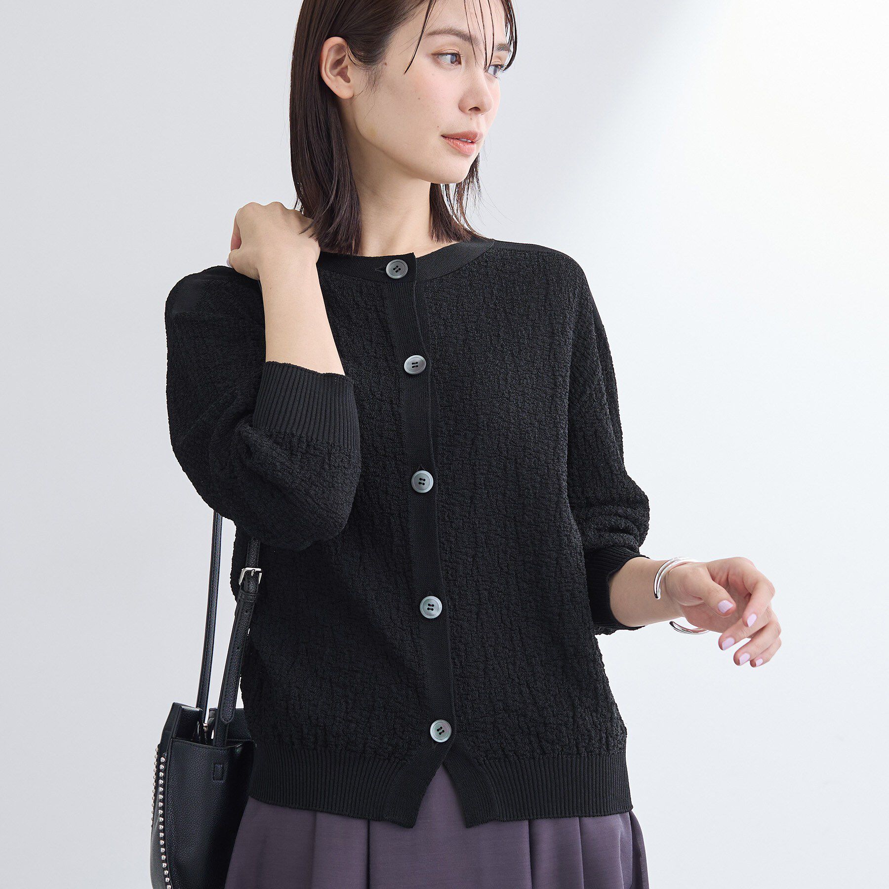 INDIVI「【前後2WAY／洗える】凹凸編地カーディガンニット」|カーディガン|