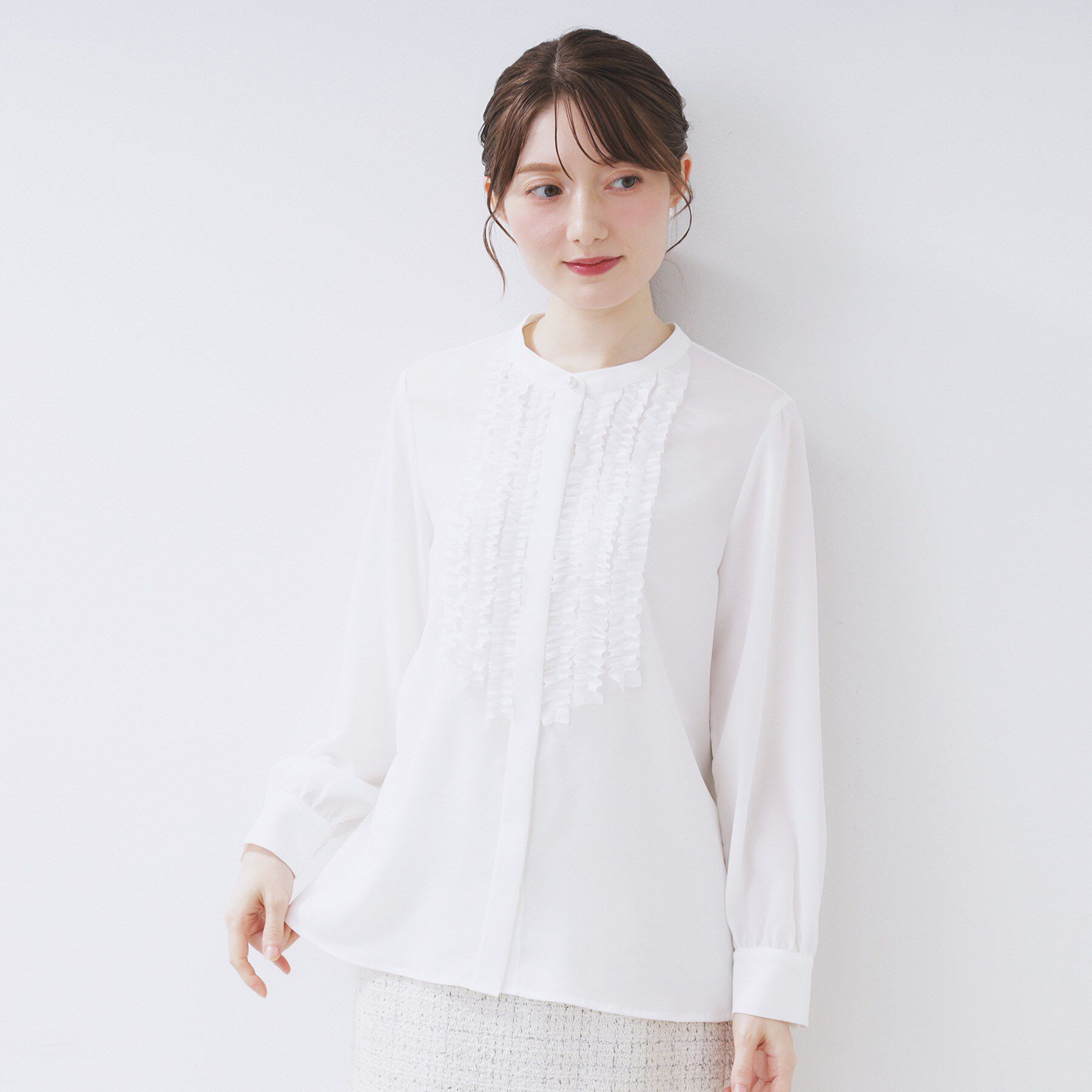 index「バンドカラーフリルブラウス【洗濯機OK/イージーアイロン】」|シャツ・ブラウス|