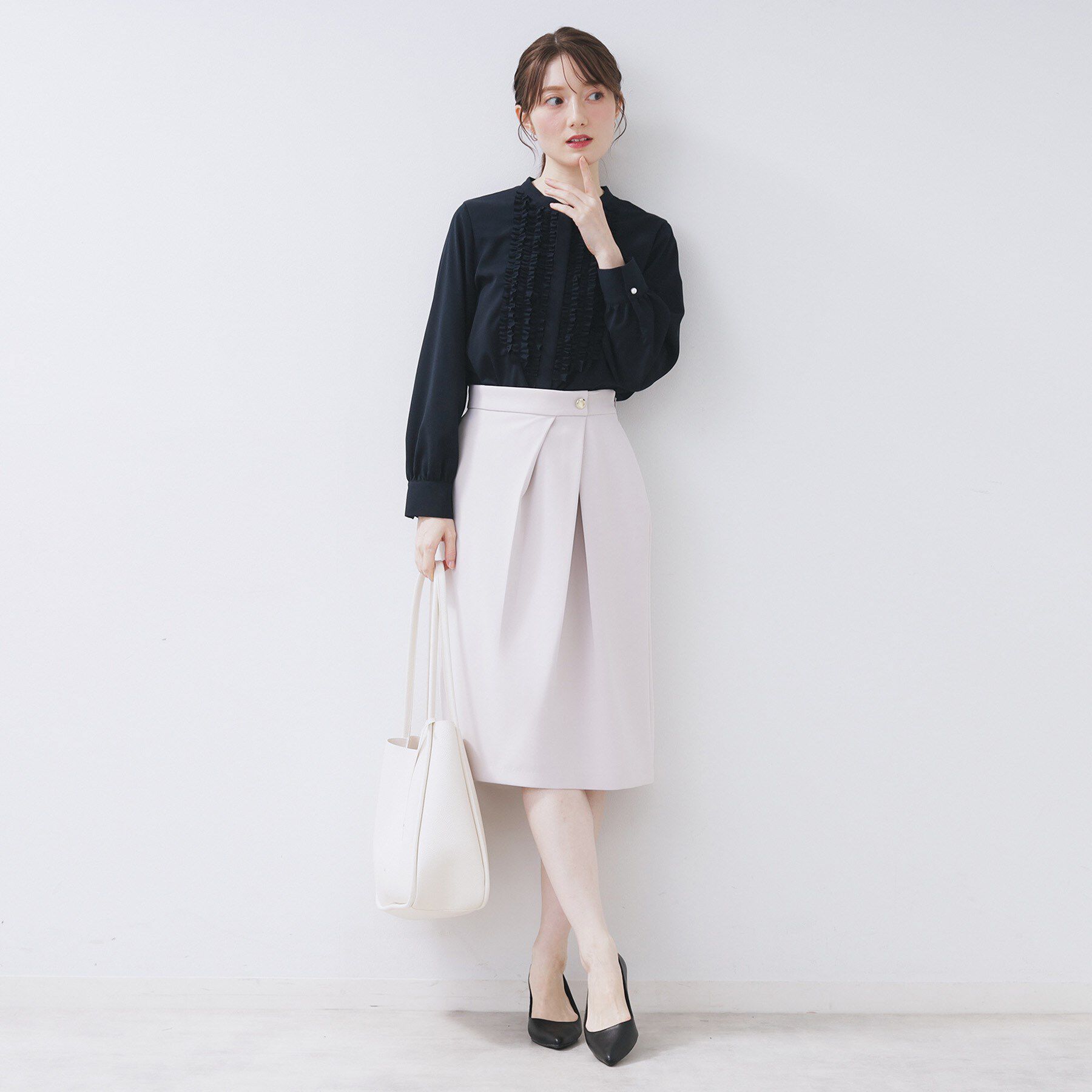 index「バンドカラーフリルブラウス【洗濯機OK/イージーアイロン】」|シャツ・ブラウス|