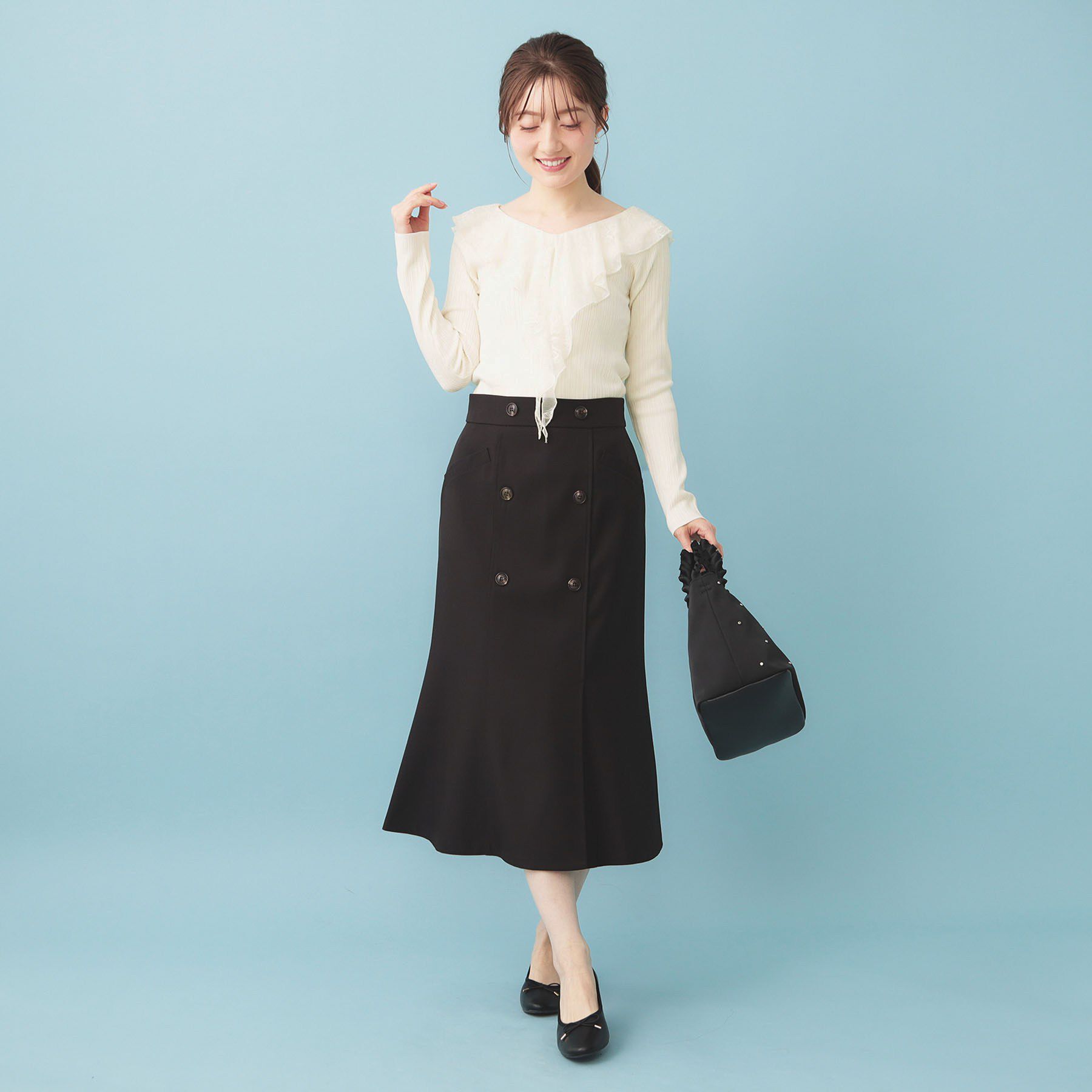 index「レースフリルVネックリブニット【洗濯機OK/坑ピル】」|ニット・セーター|