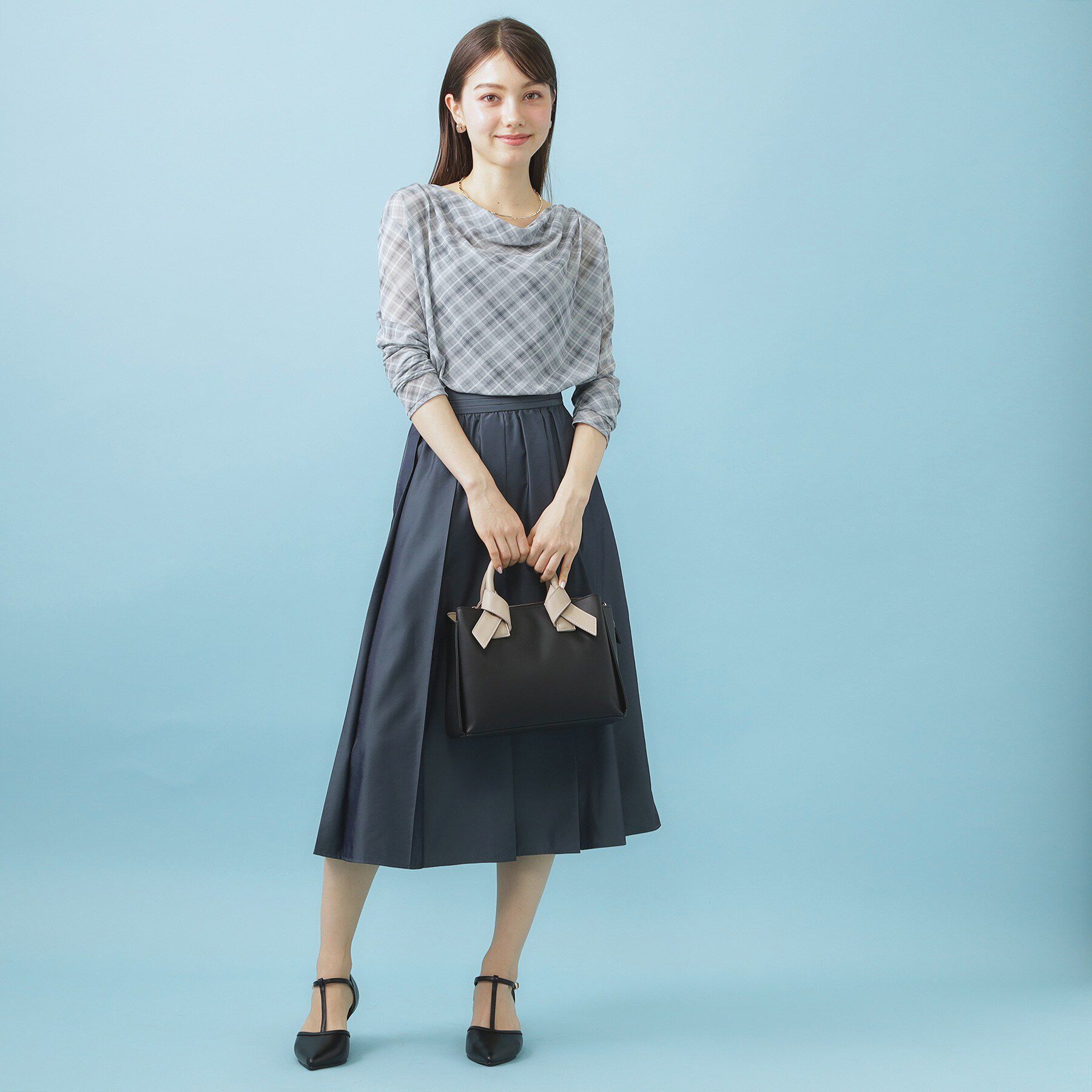 index「シアーチェックドレープネックトップス【洗濯機OK】」|Tシャツ・カットソー|