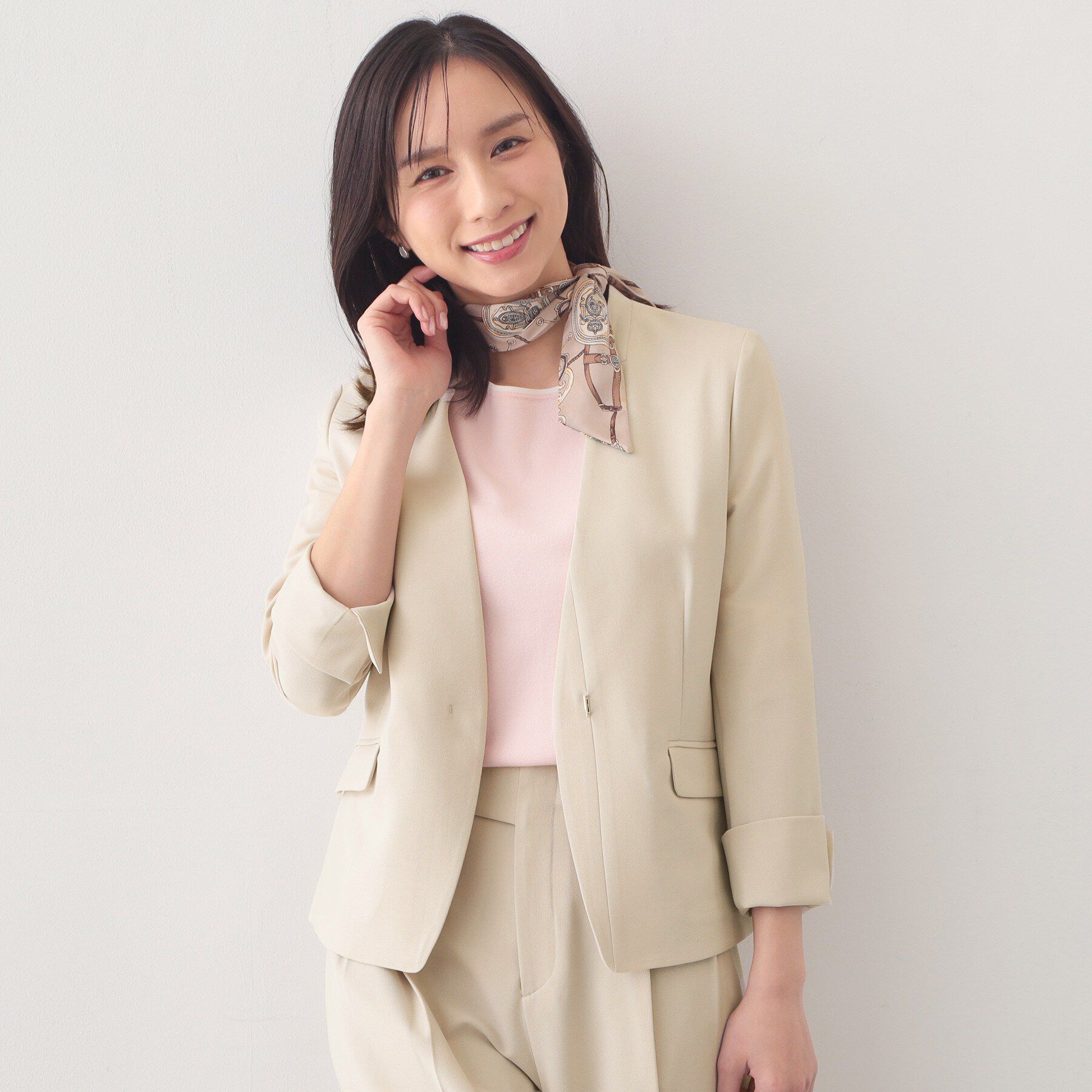 index「ノーカラージャケット/セットアップ対応可【洗える/接触冷感/吸水速乾/防シワ/ストレッチ】」|ノーカラージャケット|グレージュ(050)