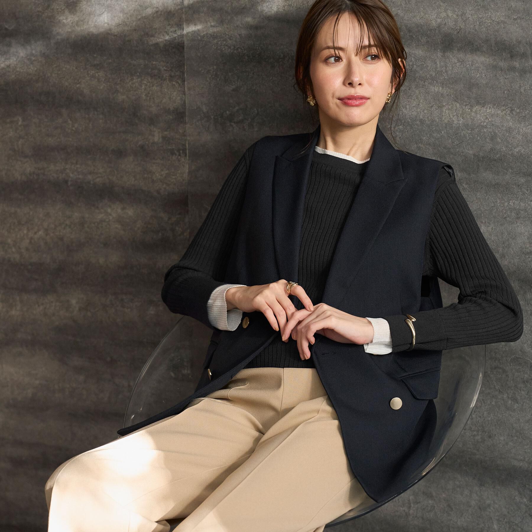 OPAQUE.CLIP「金ボタンダブルブレストテーラードジレ/セットアップ対応【洗える】《S～LL》」|ベスト・ジレ|