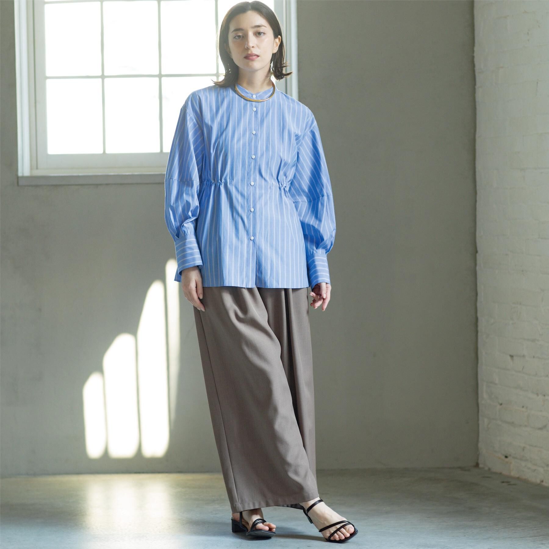 OPAQUE.CLIP「ストライプペプラムデザインブラウス【洗濯機OK】」|シャツ・ブラウス|