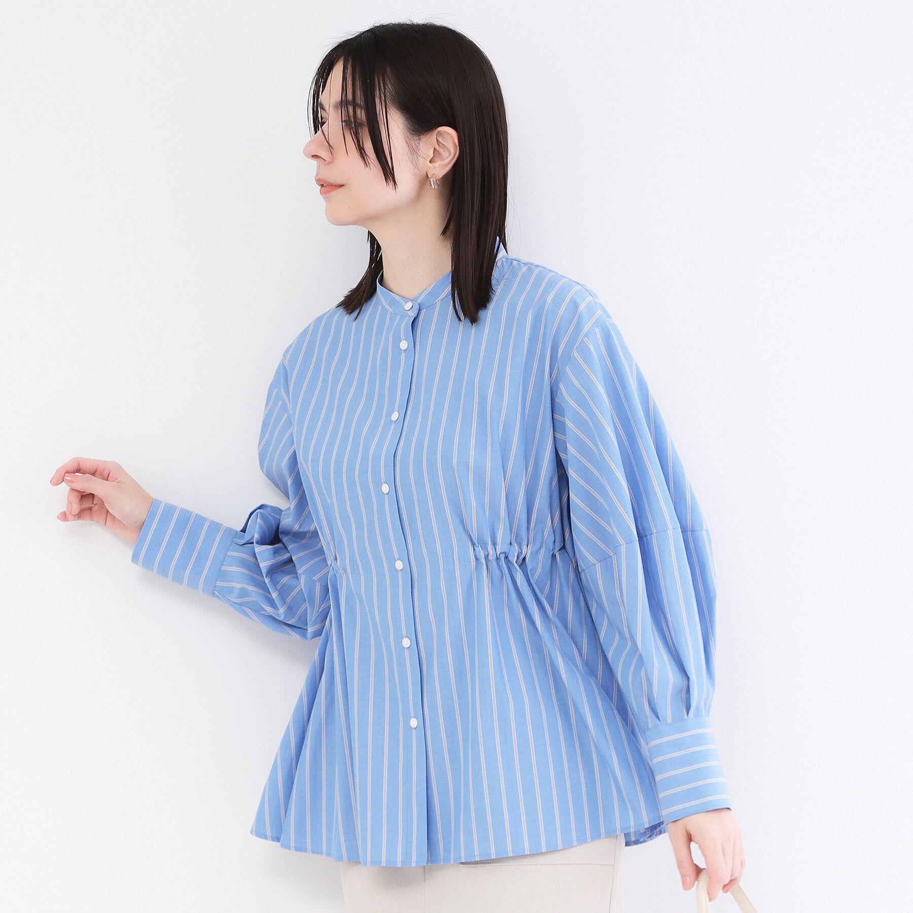 OPAQUE.CLIP「ストライプペプラムデザインブラウス【洗濯機OK】」|シャツ・ブラウス|