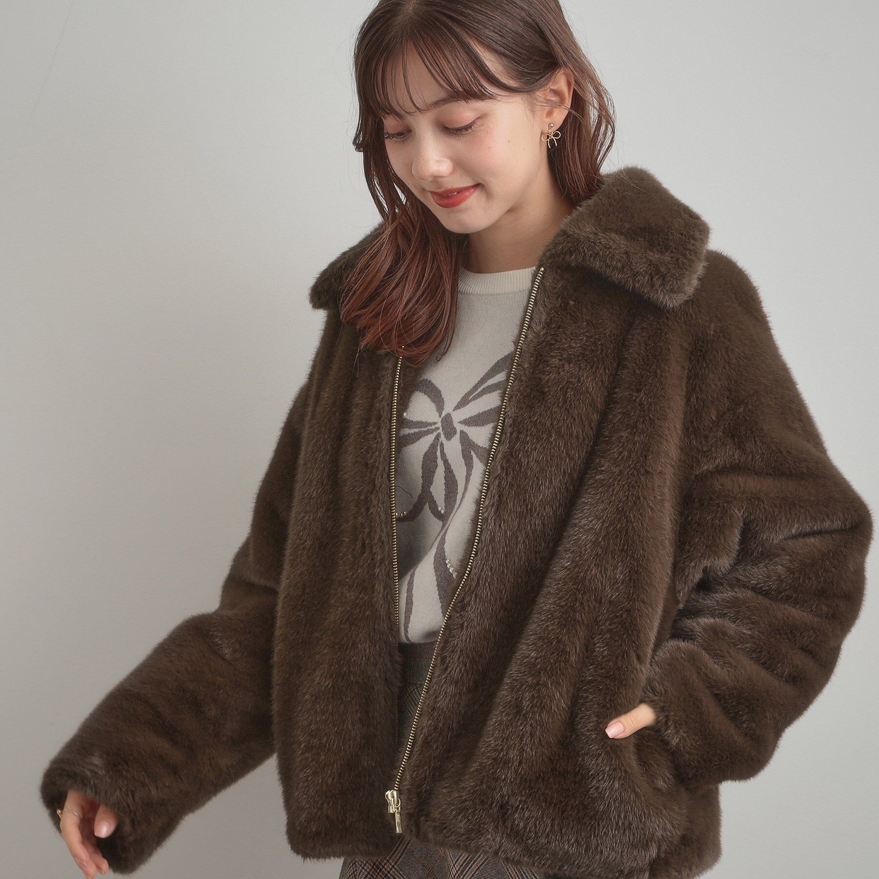 Couture broach「【ふわふわ・上品】ミンクフェイクファーアウター」|ブルゾン・スタジャン|