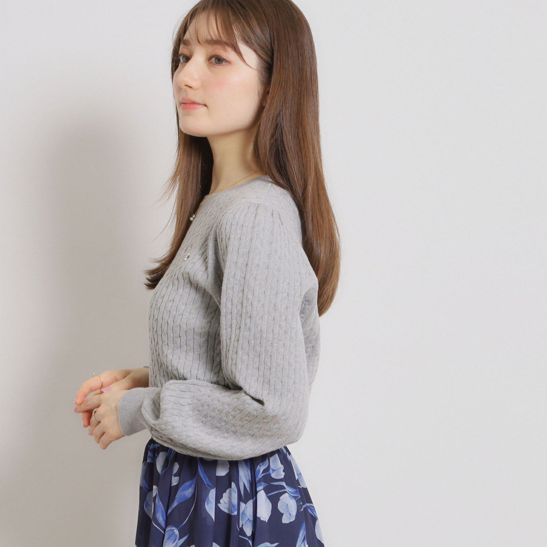 Couture broach「【洗える】リボンエンブロ細ケーブルニット」|ニット・セーター|