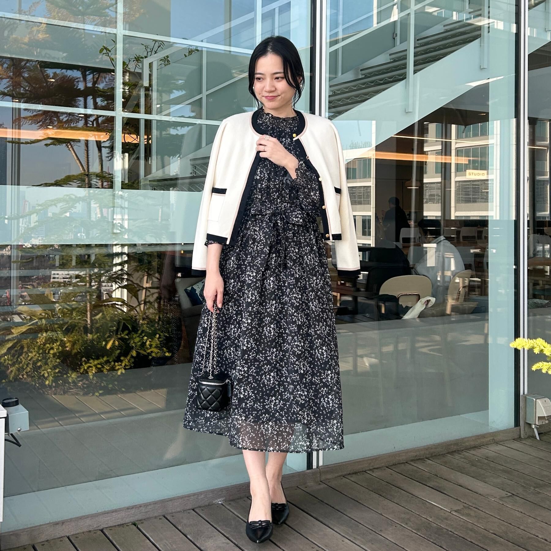 Couture broach「【洗える・着映え】楊柳小花シャーリングワンピース」|ワンピース|