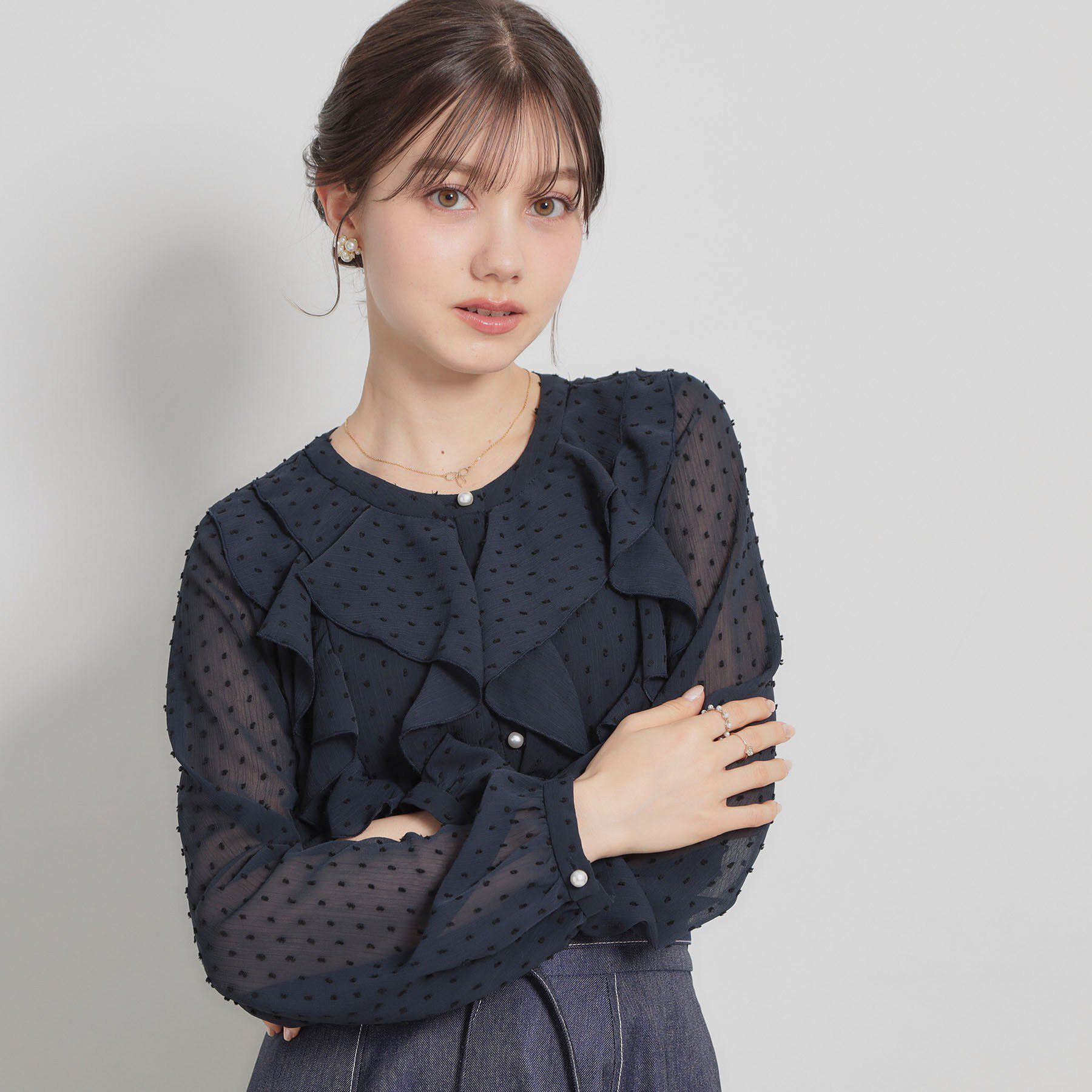 Couture broach「【洗える・着映え】ドビードット フリルブラウス」|シャツ・ブラウス|