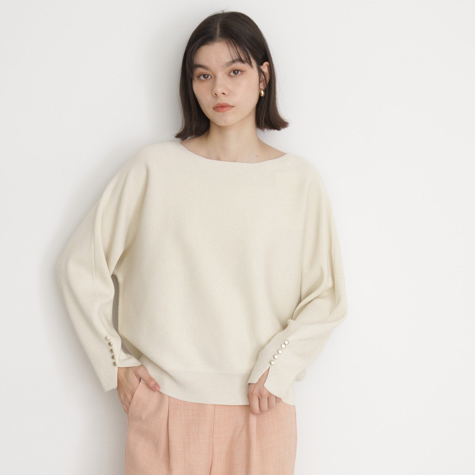 THE SHOP TK「ドルマン袖釦ニット【洗濯機OK】」|ニット・セーター|グレージュ(050)