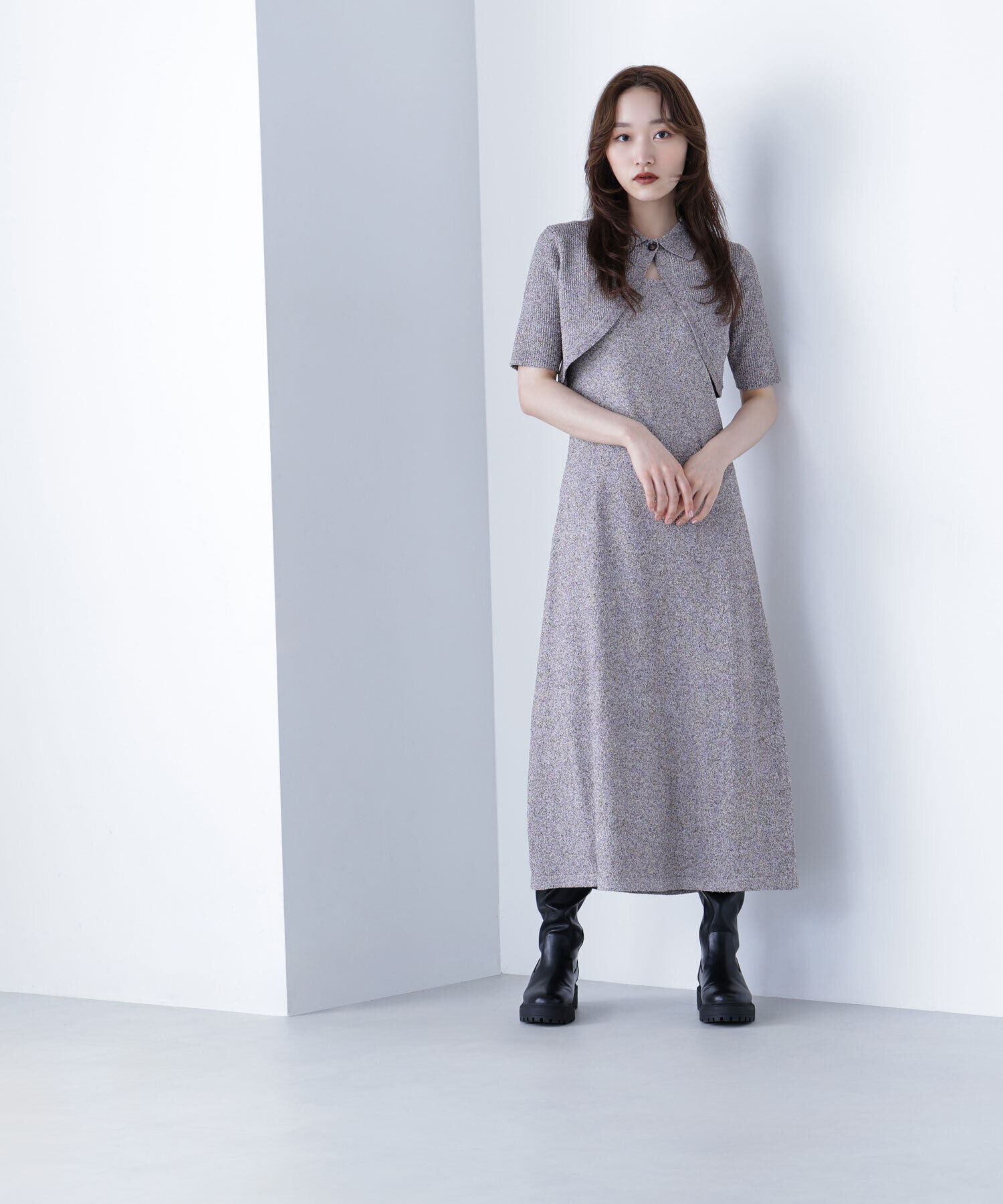  「ショートボレロセットニットワンピース」|ワンピース|