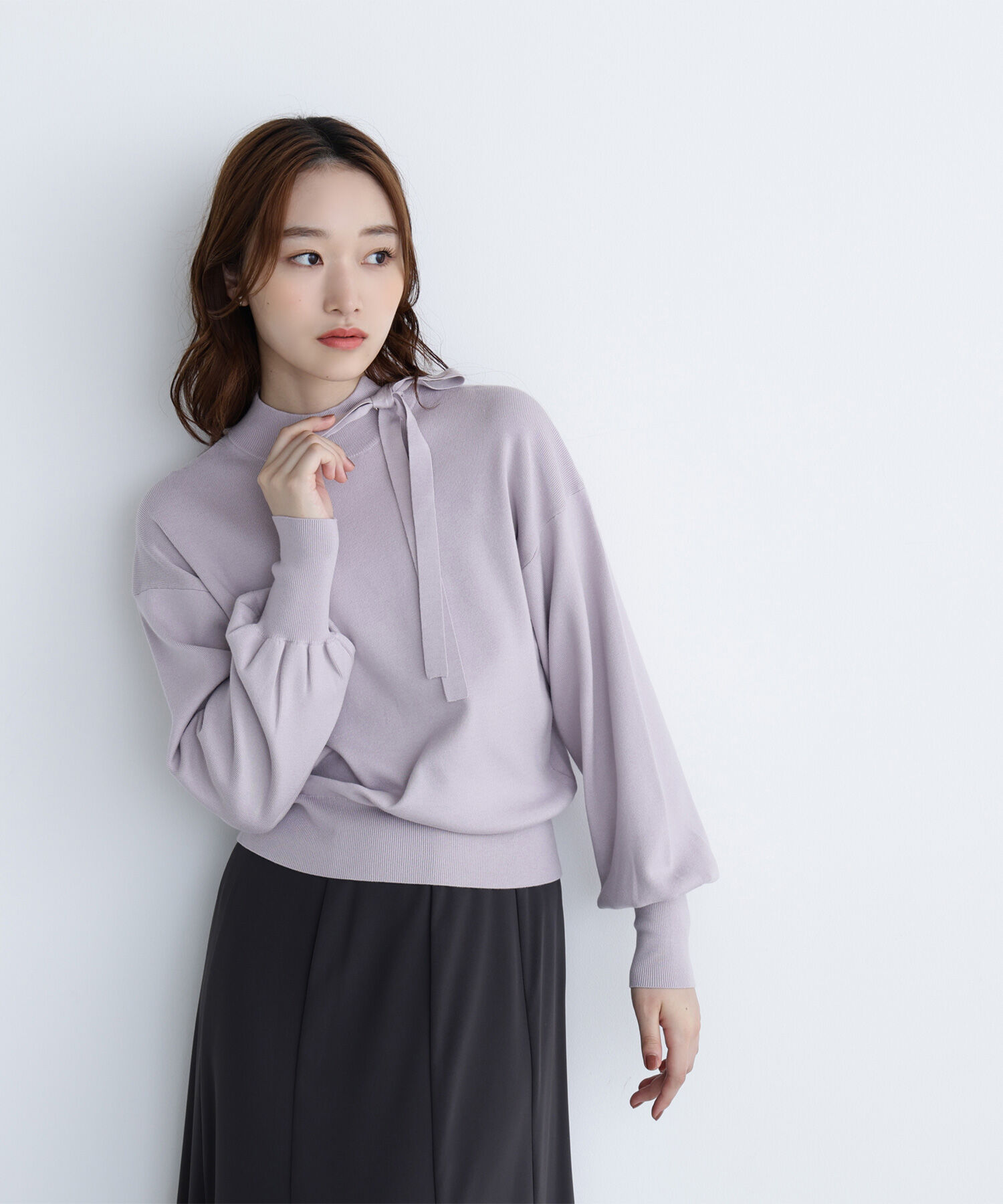  「サイドナローリボンニット」|ニット・セーター|ラベンダー